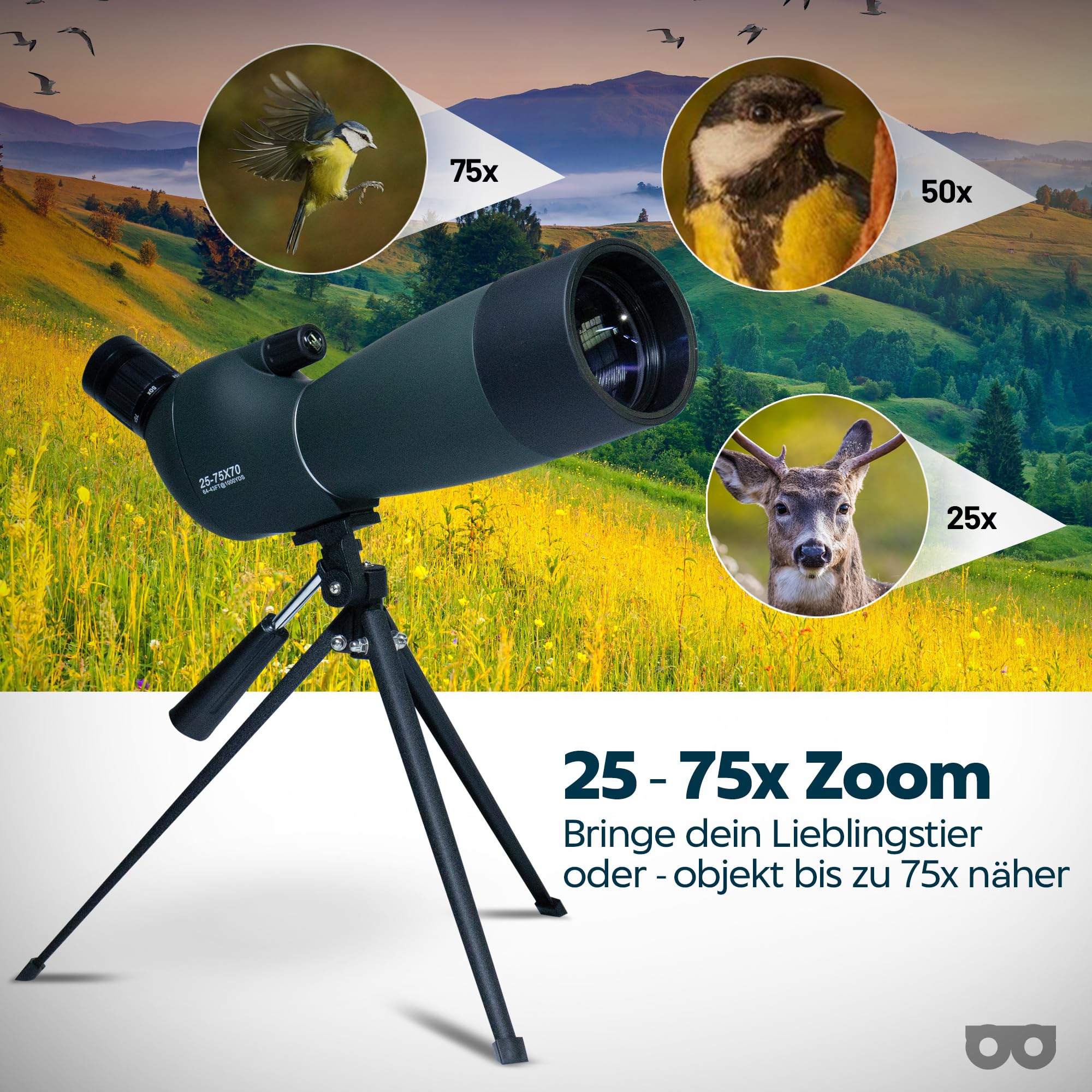 Spektiv 25-75x70 - HD-Zoom Spektiv mit FMC BaK-4 Prisma