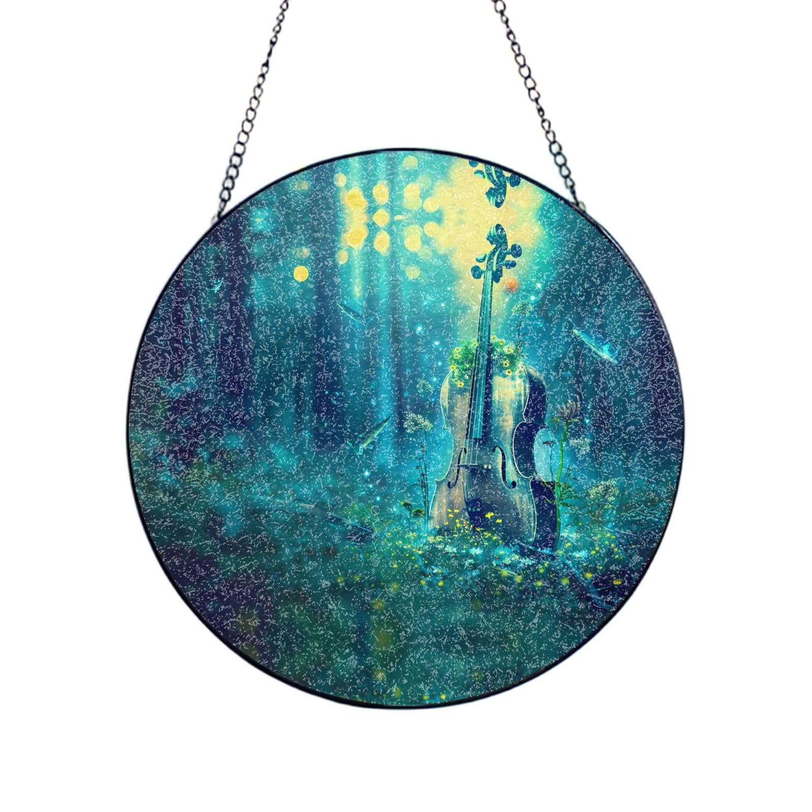 Phayah Violin In Water Print Stained Glass Window Hanging Sun Catchers Decoration Mother'S Day Birthday Gifts For Home Garden Porch 6in（15cm）