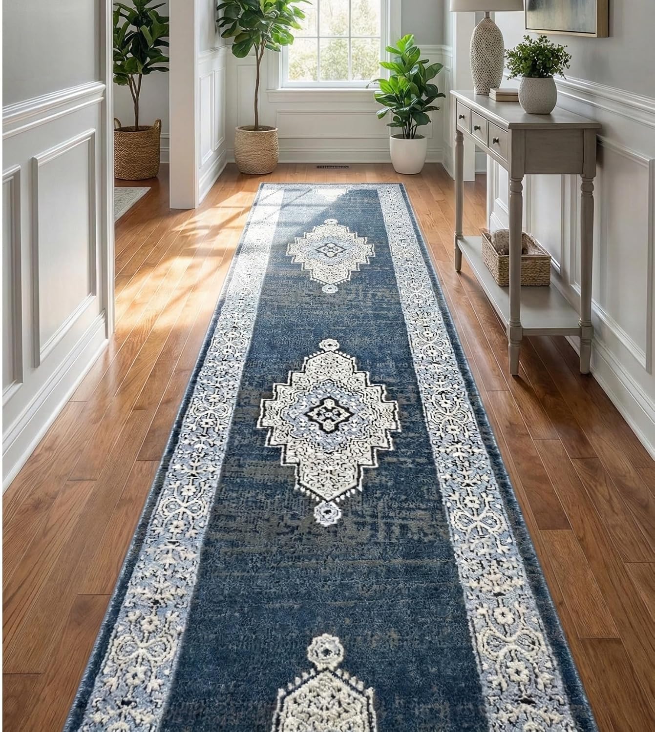 Well Woven Custom Size Runner - Obsidian Midnight Blue Vintage Medallion Rug 27 Inch Wide x 10 Feet Long (27" x 10' Runner) | Heritage-Inspired, Soft, Easy to Clean Rug for Hallway, Stairs, Entry