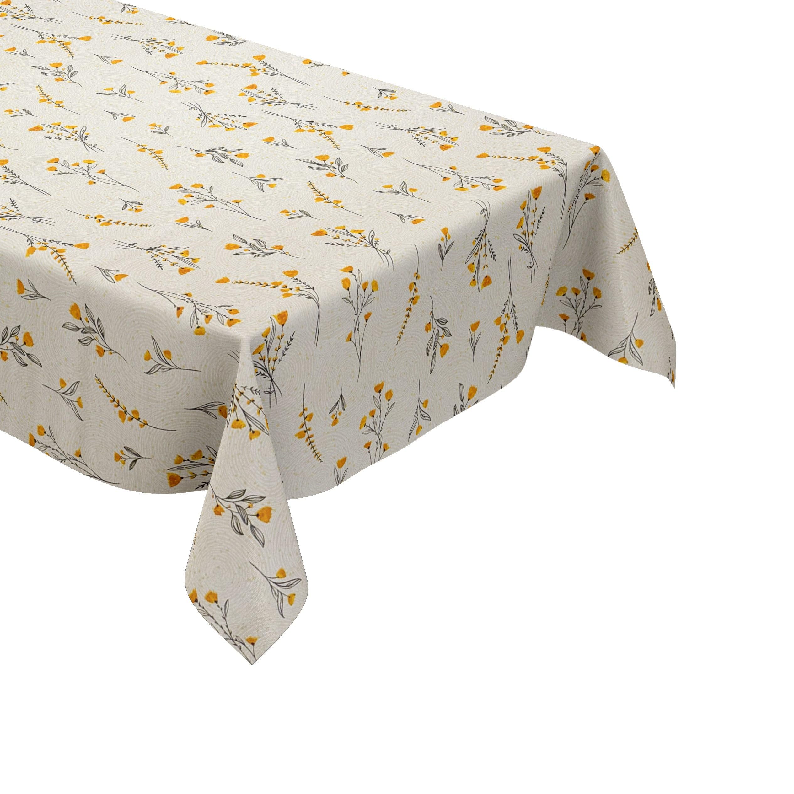 KEVKUS Wachstuch Tischdecke geprägt P1165-1 Wiesenblumen gelb Kreise wählbar in eckig, rund und oval - Größe oval 140x300cm mit Paspelband