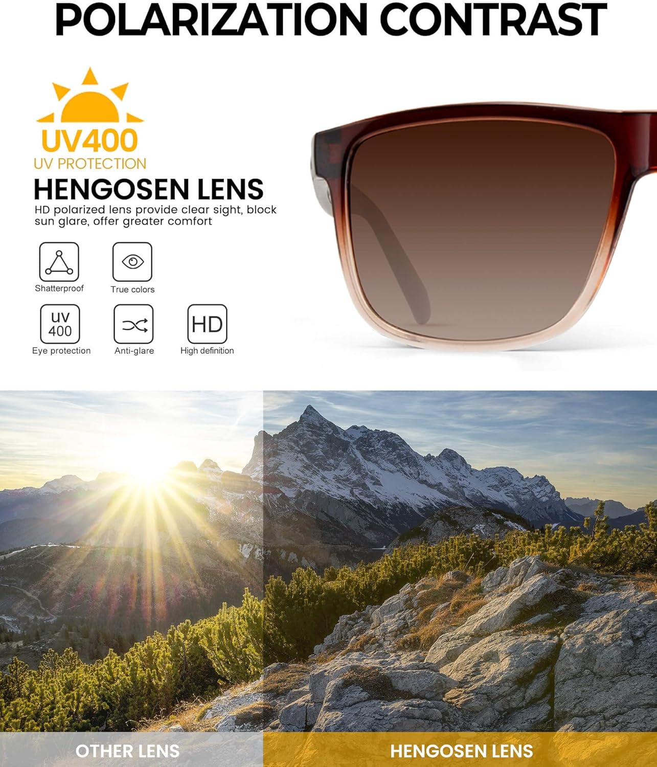 HENGOSEN Sunglasses-for-Men Polarized Mens Sunglasses: Retro Sun glasses with UV Protection for Driving Fishing - Image 6