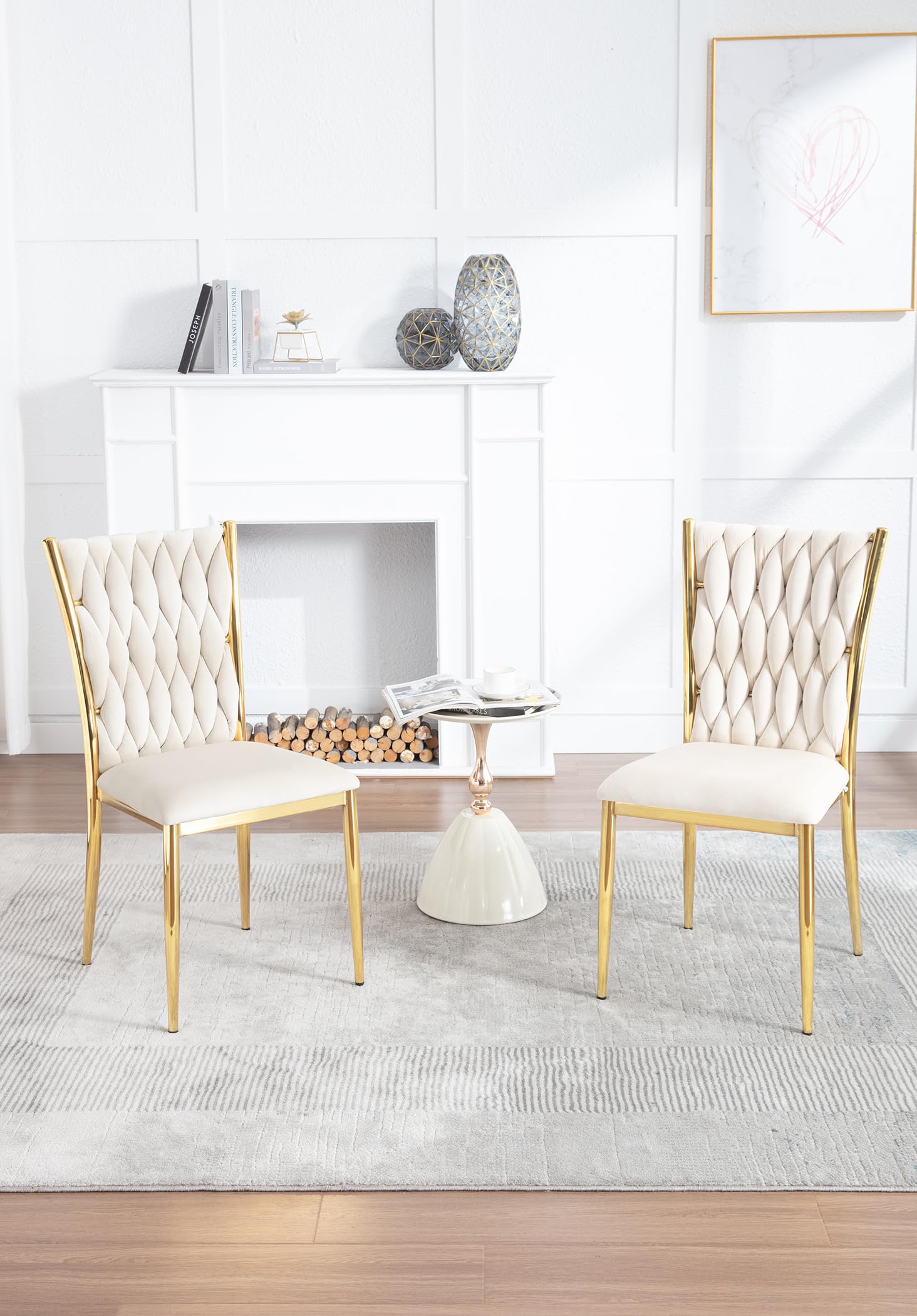 WOLTU Juego de 4 Silla de Comedor,Beige | Modernas,Estilosos con Respaldo Alto, Patas Metálicas, Carga 150kg