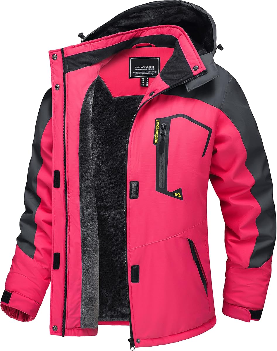 TACVASEN Abrigos De Invierno Para Mujer Chaqueta De Esquí De Nieve Impermeable Forro Polar Cálido | Chubasquero térmico con capucha cortavientos a prueba de viento para montaña Snowboard senderismo pesca