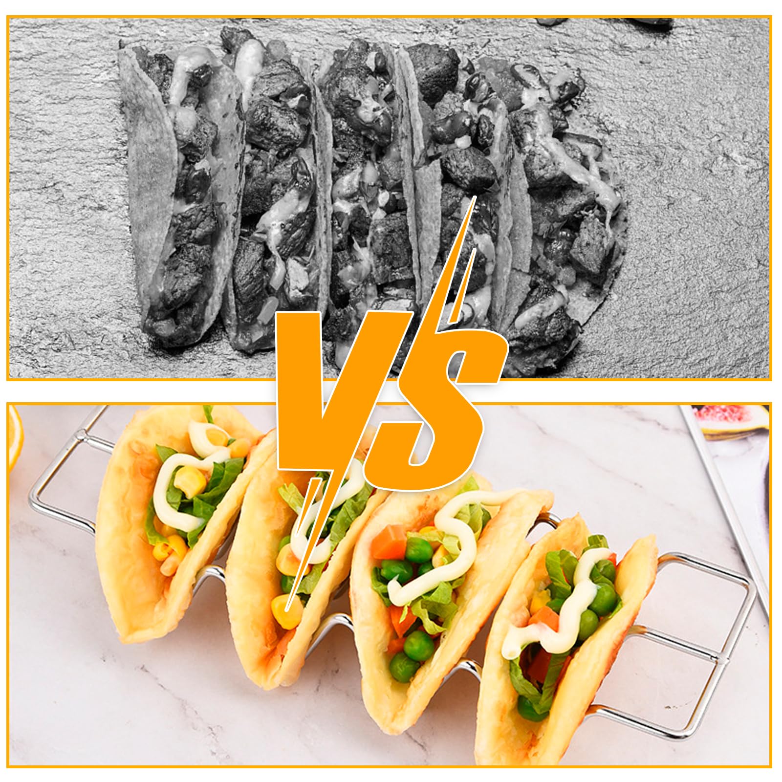 SUSUSU Premium Stainless Steel Taco Holders - Space-Saving Taco Trays With Easy-Access Handles - View #7