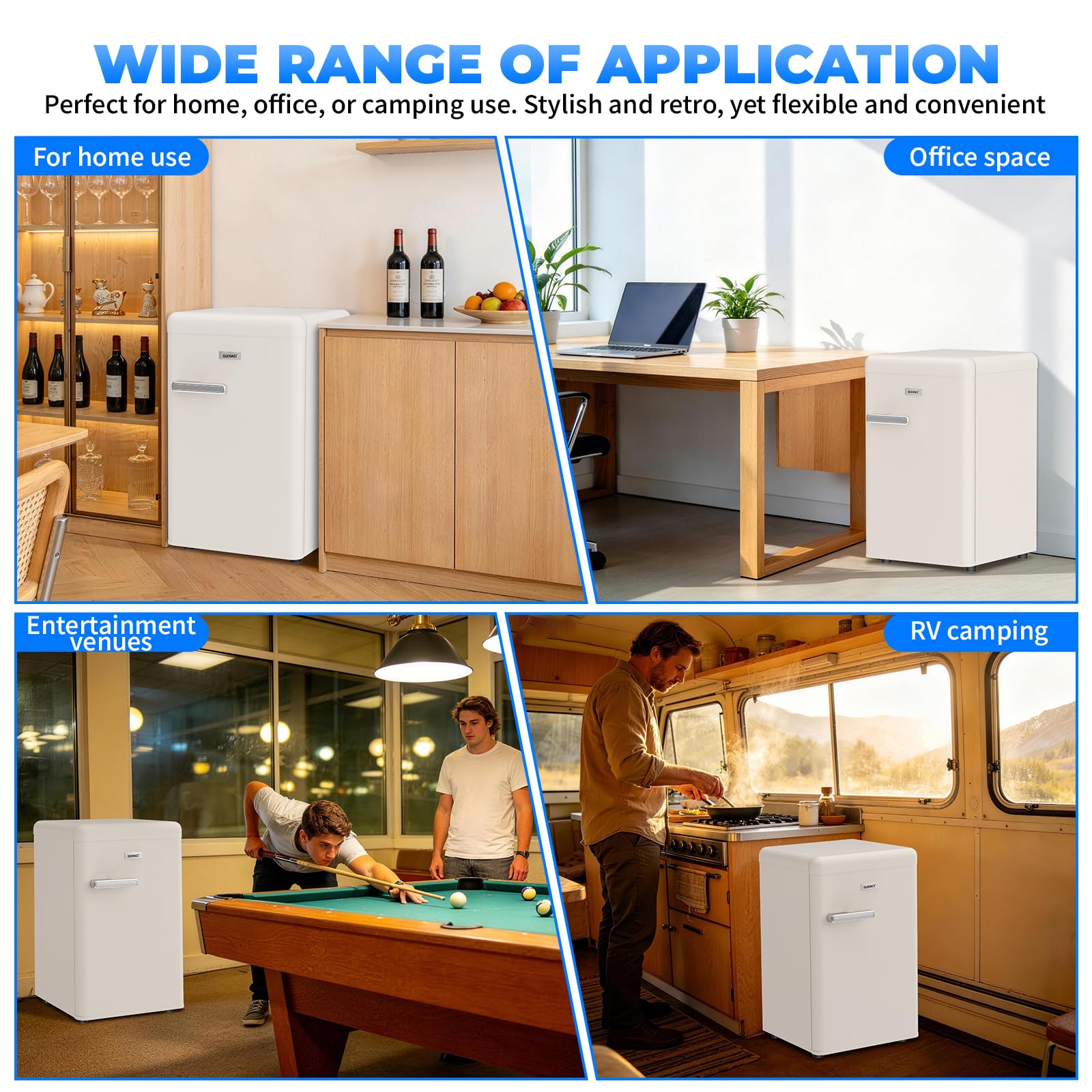 Frigorífico retro de 72 l – Silencioso (43 dB), 7 niveles de refrigeración, iluminación interior LED, para dormitorio, oficina, cocina y bar (blanco)