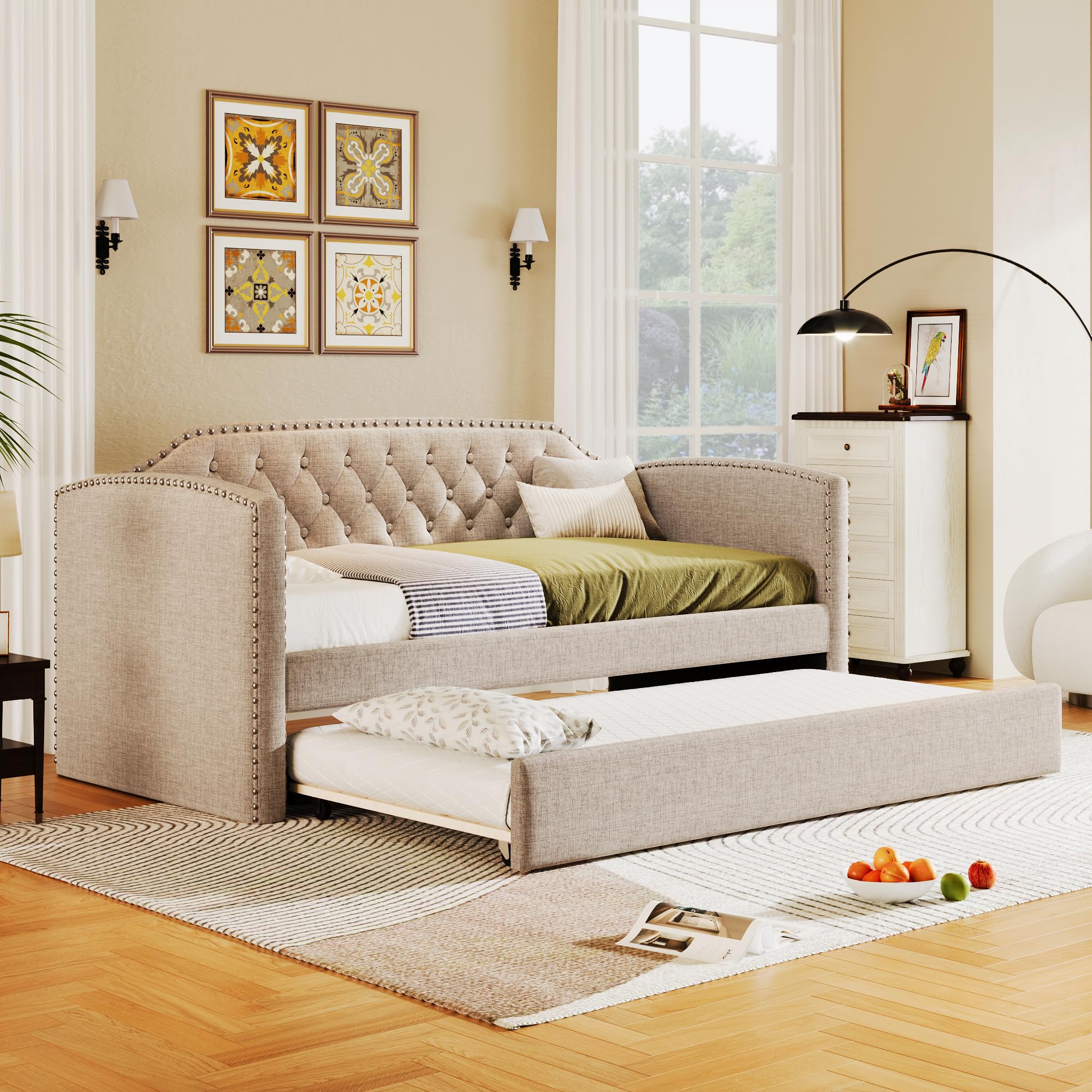 Amazon.com: DNYN Full Size Upholstered Daybed with Trundle for Kids ...