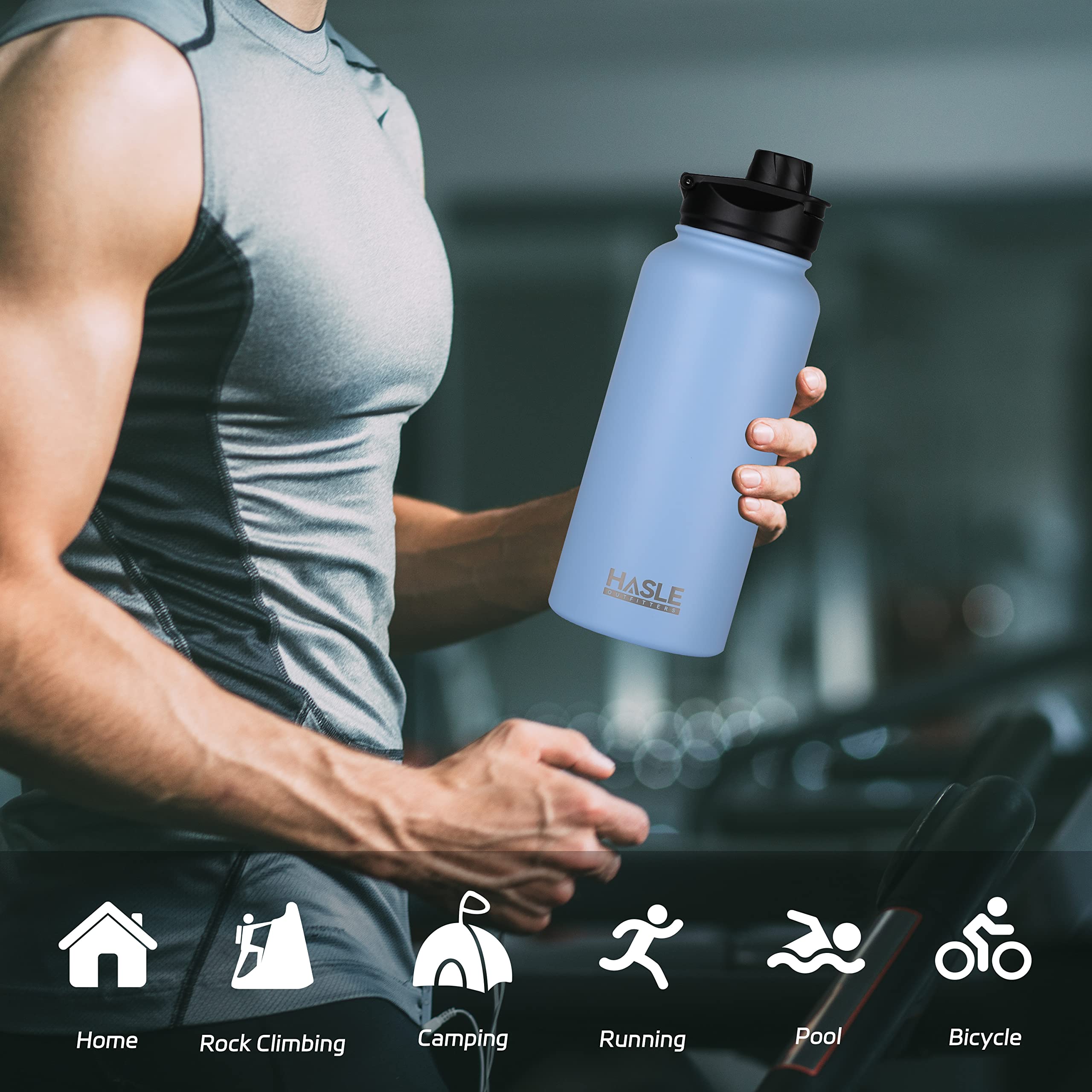 HASLE OUTFITTERS - Botella De Agua Aislada De 32 Onzas De Acero Inoxidable De Doble Pared Con Vacío, Botella Deportiva De Agua Con 2 Tapas ( Tapa Con Pajita Y Boquilla) Para