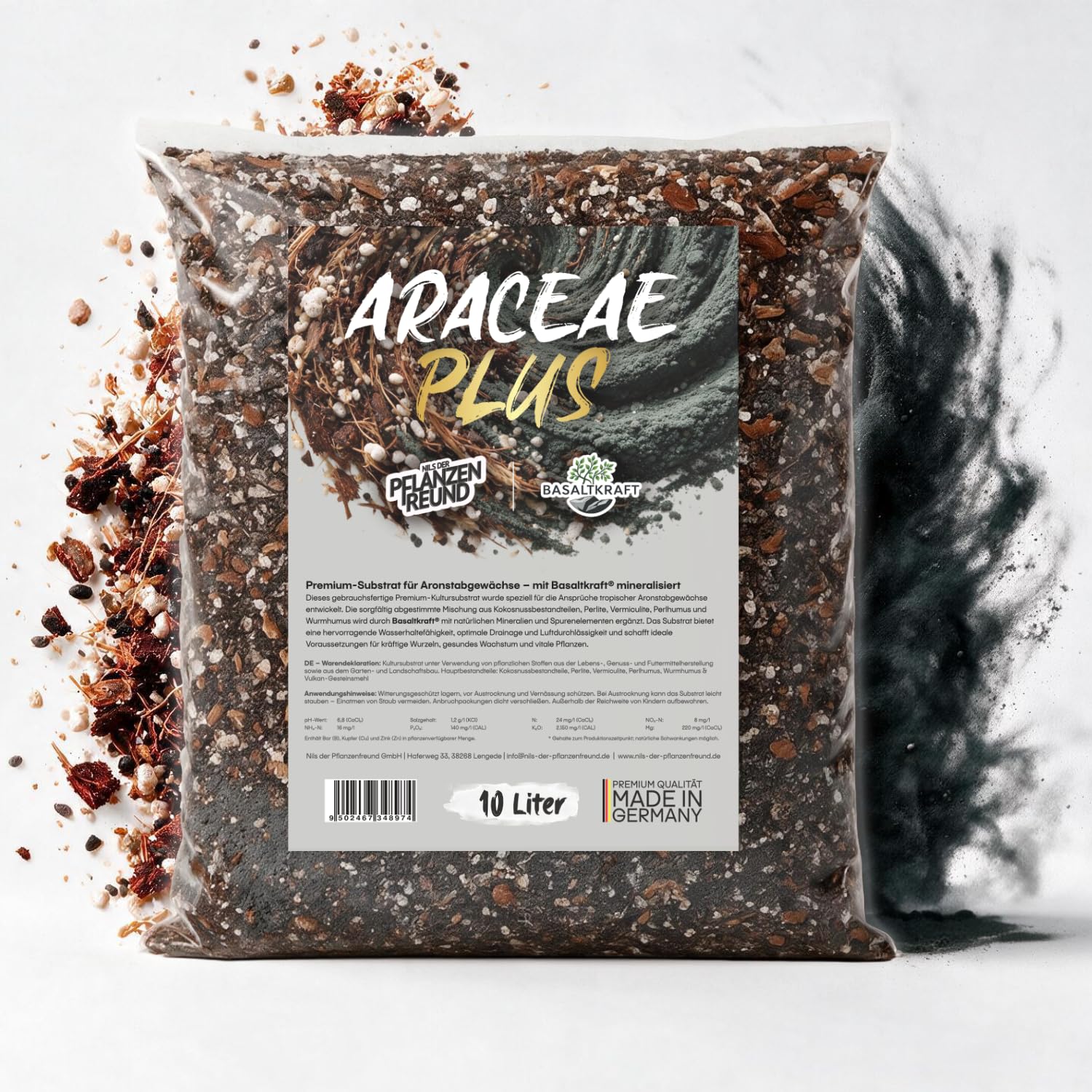 Araceae Plus (10 L) – Premium Araceae Substrat, mineralisierte Monstera Erde mit Basaltkraft für Aroids wie Philodendron, Alocasia & Anthurium – NILS DER PFLANZENFREUND® × BASALTKRAFT®