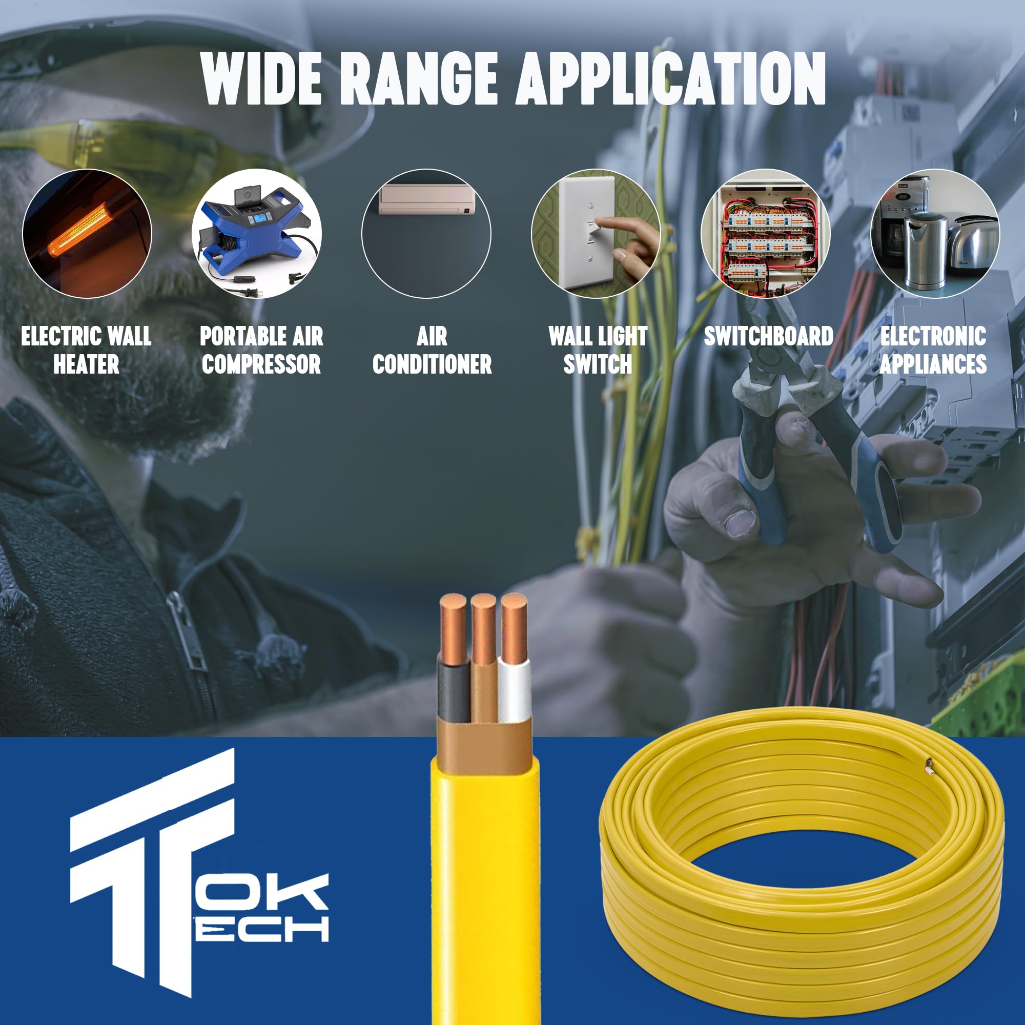 12Gauge 2Conductor Residential/Commercial House Wiring NM-B Jacket Indoor Cable,12/2AWG Electrical Low Voltage Circuit Annealed Solid Copper Cord (100ft)