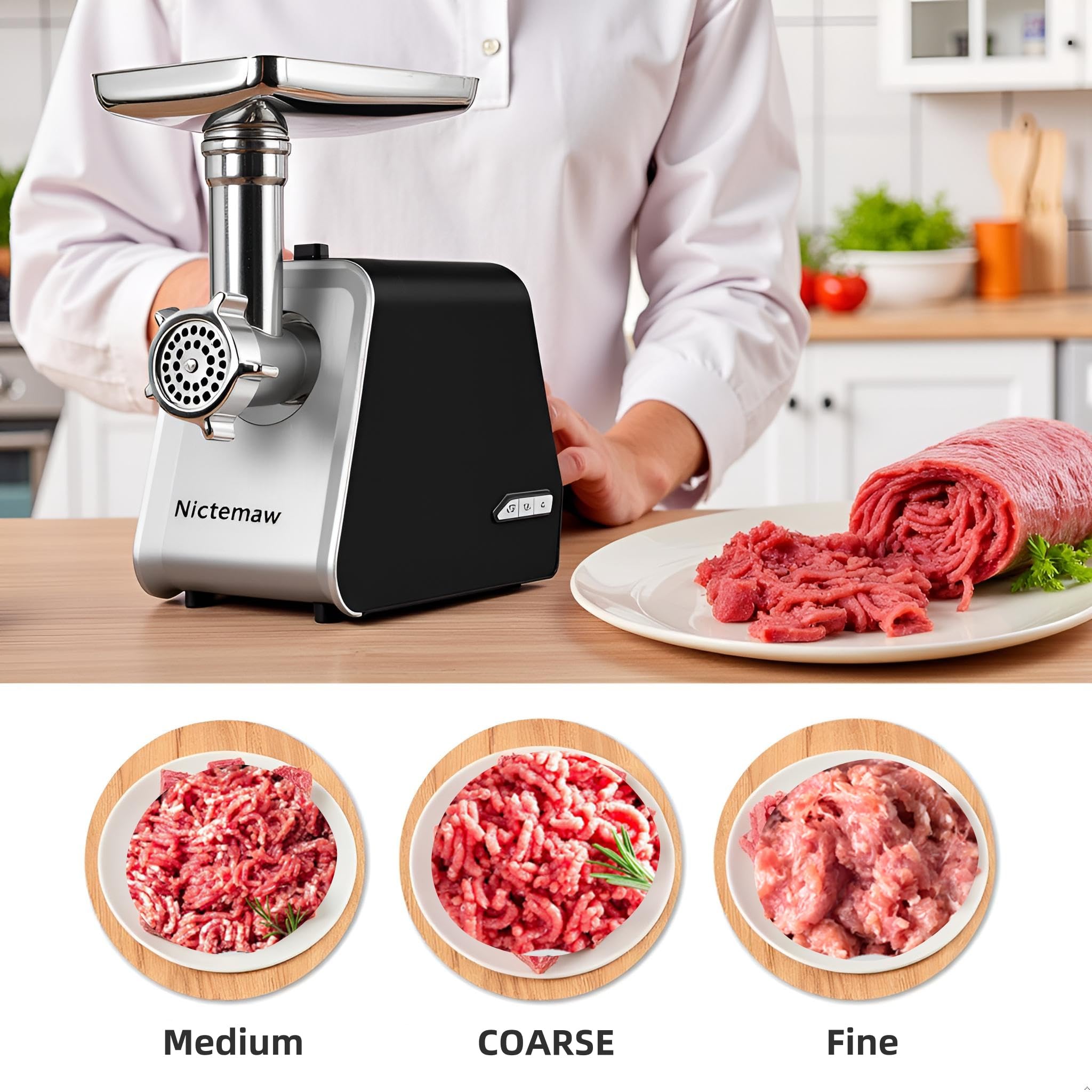 TRITACARNE PROFESSIONALE 2000W, Macchina Multifunzione per Carne Macinata, Salsicce Italiane e Biscotti | Lame Acciaio Inox | Kit Accessori Completo | Uso Domestico, Argento