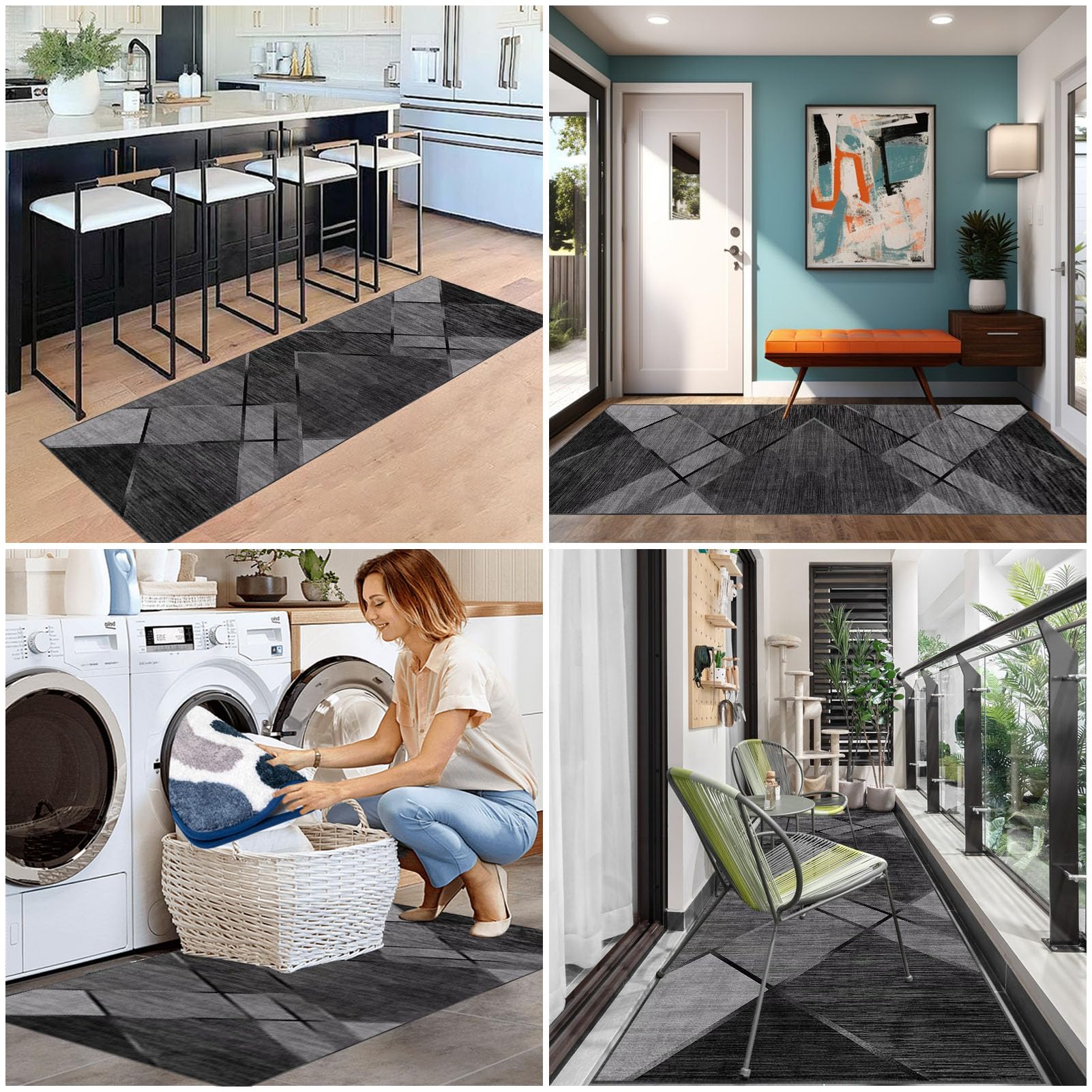 Tapis Couloir Long Moderne 80 x 200 cm Tapis Escalier Absorbant Paillasson Exterieur Tapis Cuisine Devant Evier Antidérapant et Lavable Tapis de Passage pour Cuisine Salon Chambre Entree Interieur