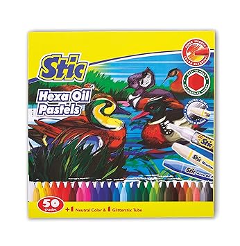 Stic Oil Pastel50 Hexagonal Colours Set For Artist Kids Paint Shades Pen Box Crayons Spray Gift Color Pastel Drawing Acrylic Brush Water Art Book Pen Items Paper Craft Birthday Product,Multi-coloured