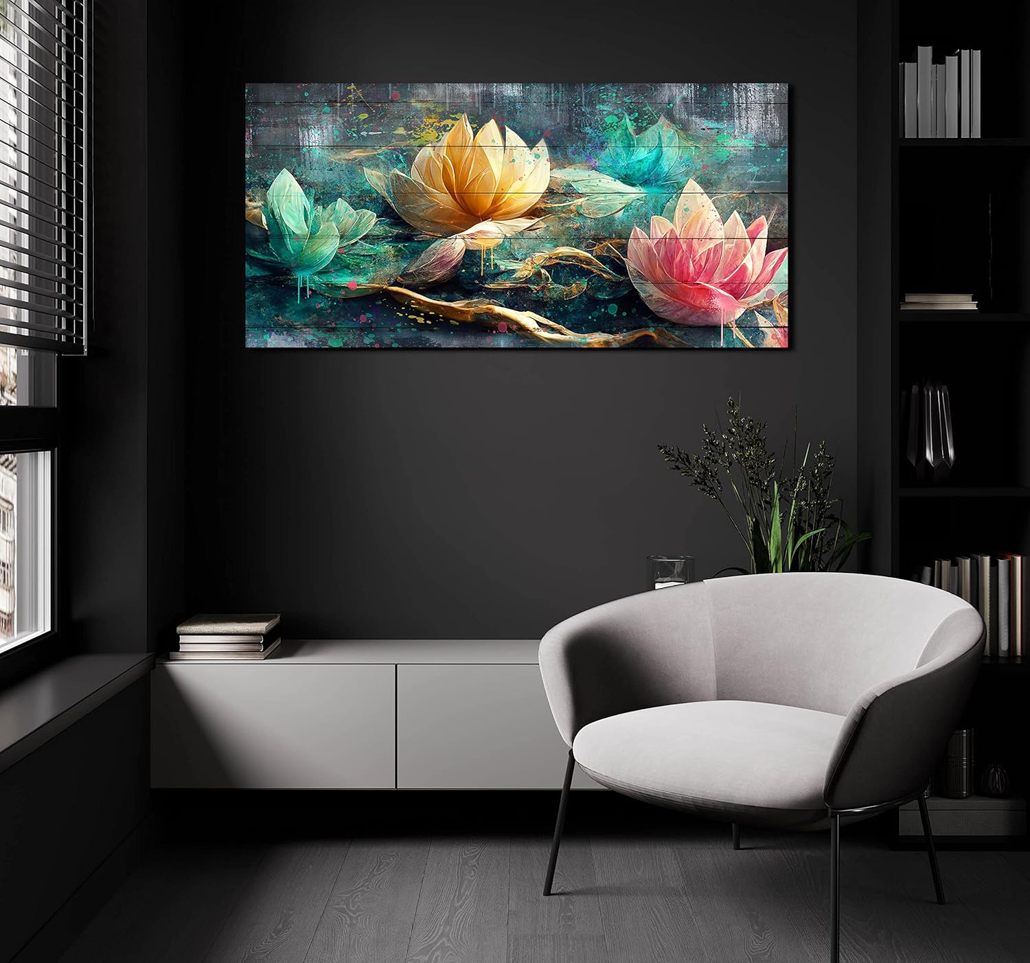 GUGIKA Floral Canvas Wall Art for Living Room Large Size, Bedroom Wall Decor Bed Above, Room Decor for Teen Girls, Flower Home Decorations Stretched and Framed Ready to Hang Painting Artwork 59"x29"