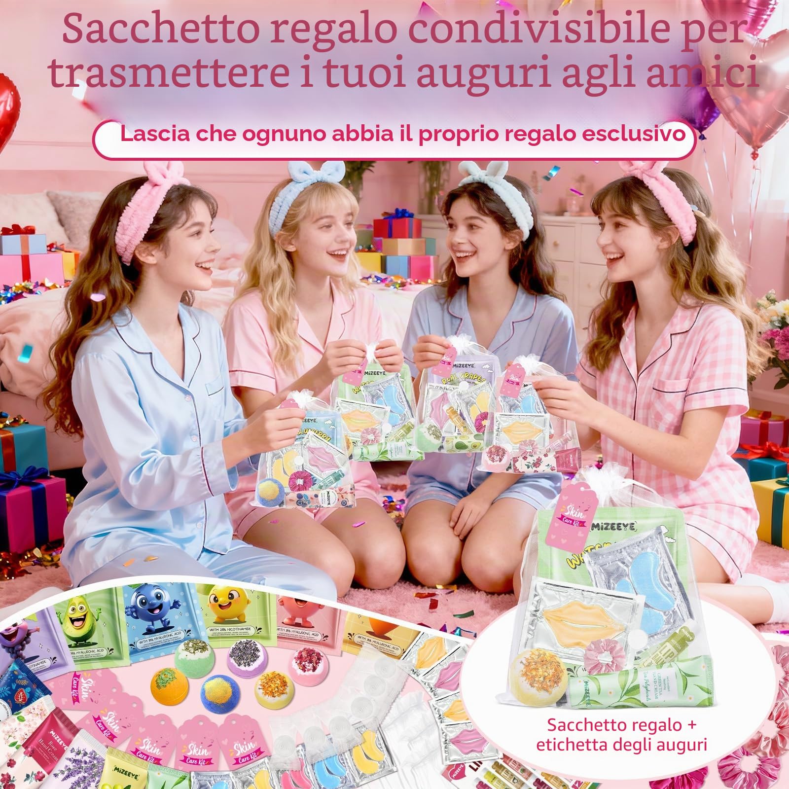 121 articoli per feste per pigiama party per ragazze, kit per pigiama party delicato per tutti i tipi di pelle, include maschera per viso, labbra e occhi, bombe per pediluvio, crema per le mani