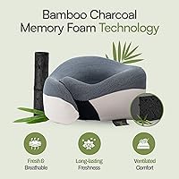 Vista 4 de Almohada suave para el cuello de bambú con espuma viscoelástica de carbón de bambú para dormir en avión con soporte de barbilla de 360°, diseño sin