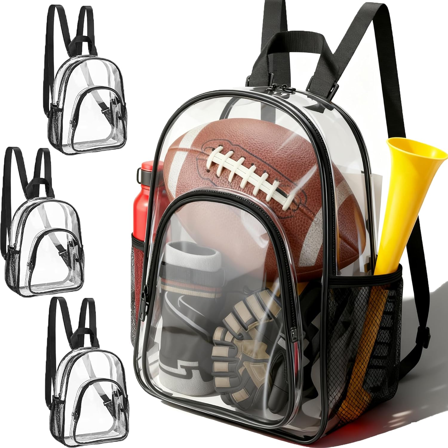 3Pcs Clear Backpack for Stadium Events,10x12x4 Inches Small Clear Backpack for Concert,Transparent Bag for Soccer Match Tennis Match,Festival Sports Outdoor Festival Essentials-Black
