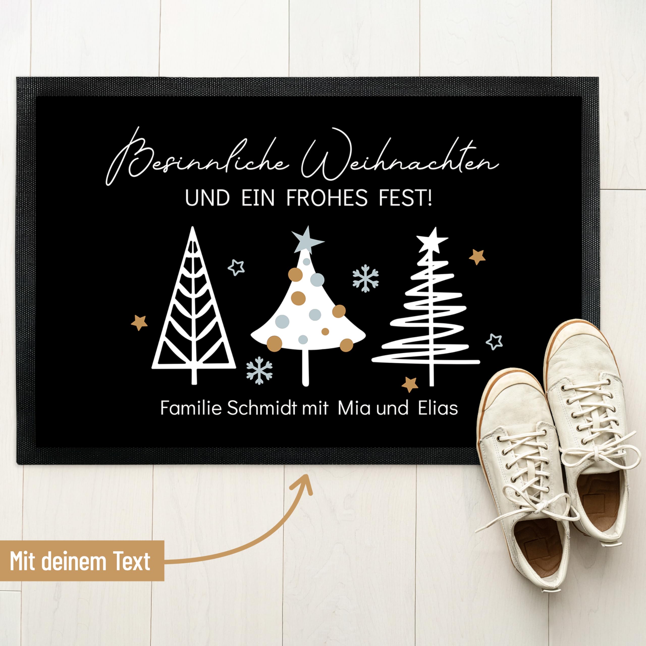 Fußmatte „Besinnliche Weihnachten“ - personalisiert mit Wunschtext - für Innen & Außen – rutschfest, extra dünn & saugfähig - Türmatte - Eingangsbereich Deko - Geschenk zu Weihnachten, 60 x 90 cm
