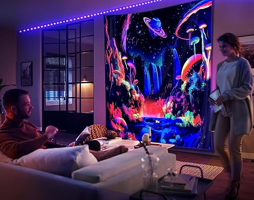 Miniatura 3 de ADDWel Tapiz de planeta de hongos con luz negra, fantástico tapiz negro que brilla en la oscuridad, pósteres de luz negra reactiva a los rayos UV