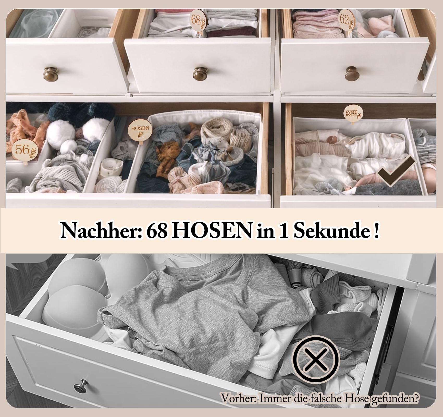 HOUISM Größentrenner Baby aus Holz, 8 Stück Gaderobentrenner Konfektionsgrößen 50-92 Baby