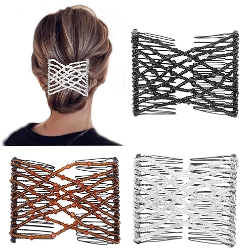 3 peines mágicos para el cabello, juvenil, vintage, elásticos, con cuentas elásticas, pinzas para el cabello, horquillas de doble deslizamiento,