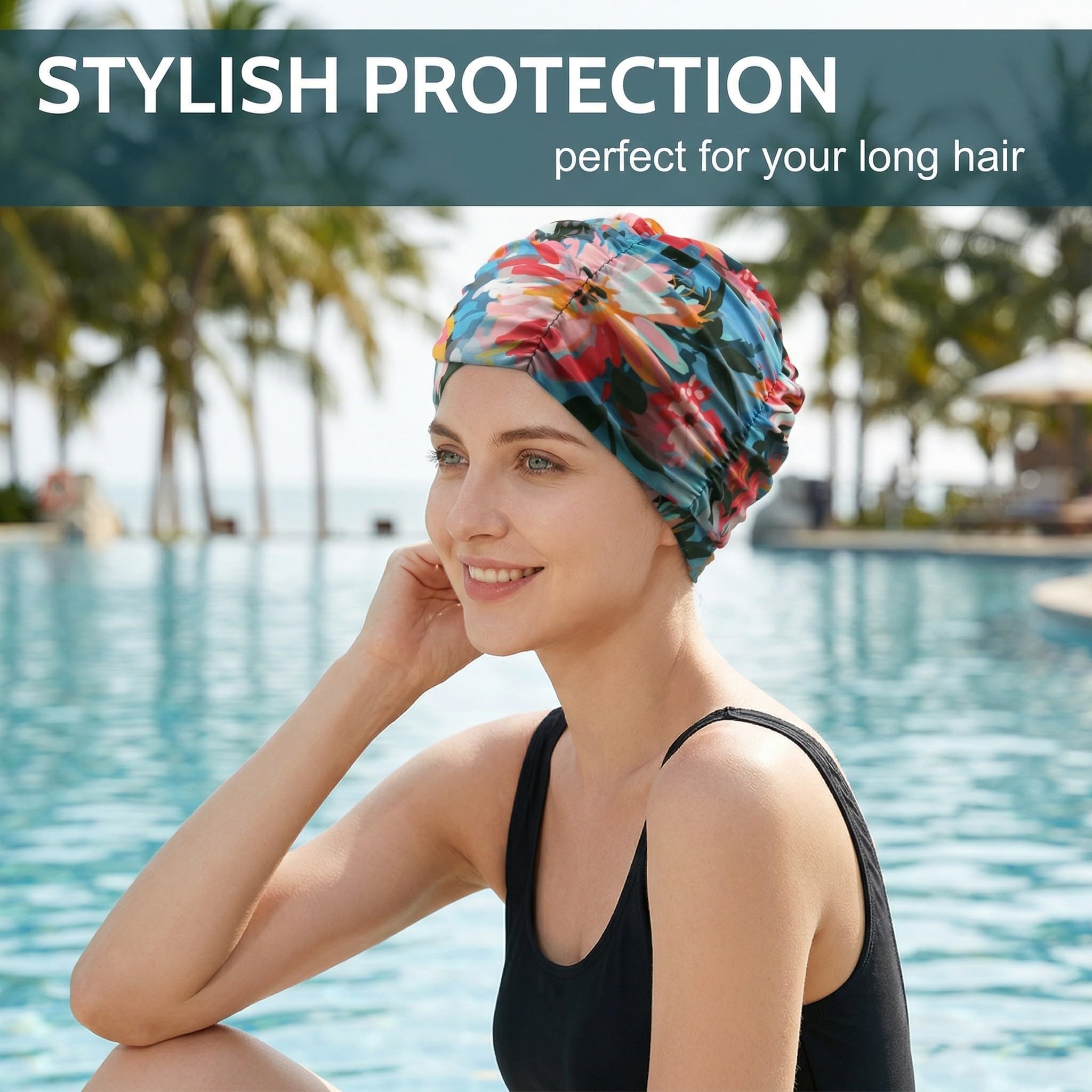 1 Pieza Gorro Baño (Flores Rosas) | Transpirable & Elástico | Para Natación, Verano