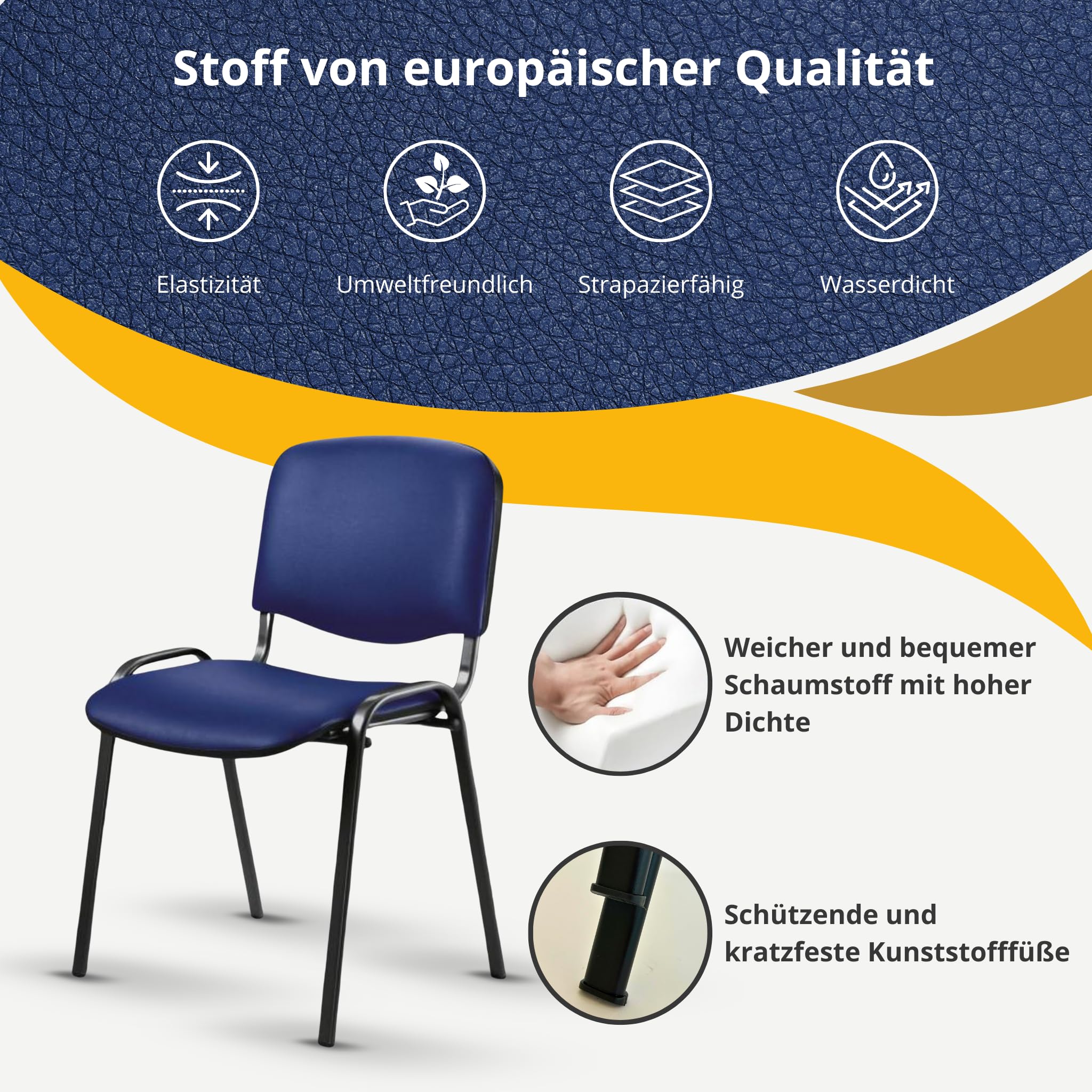 Topsit Sedia per sala d'attesa in ecopelle, impilabile, struttura in metallo, sedia da ufficio, sala conferenze, casa, ufficio, reception (blu)