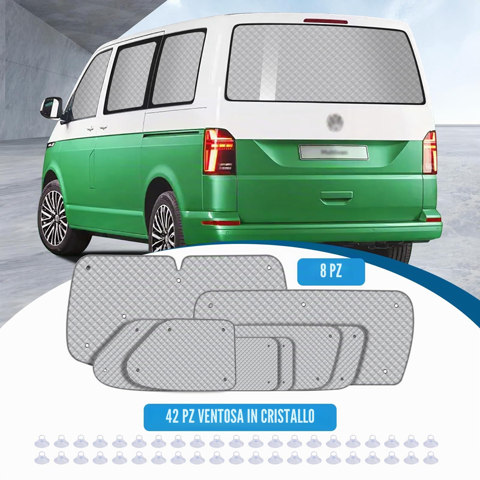 Set di 8 tappetini termici per cabina auto LWB VW T4, di lusso interno parasole per auto, set di tende termiche, oscuranti, protezione solare per parabrezza