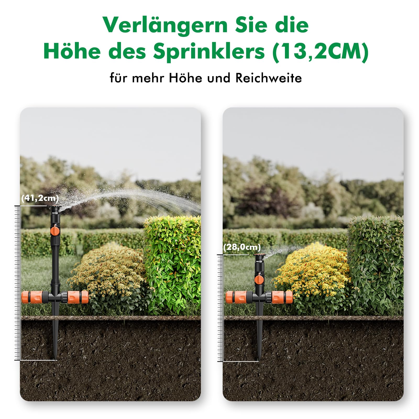 RESTMO 3er-Pack Rasensprenger mit Erdspieß zur Gartenbewässerung, Mehrfach einstellbares Rasensprinkler, Flexibles bewässerungssystem für Garten, Pflanzen und Blumenbeete (ohne Schlauch), Orange