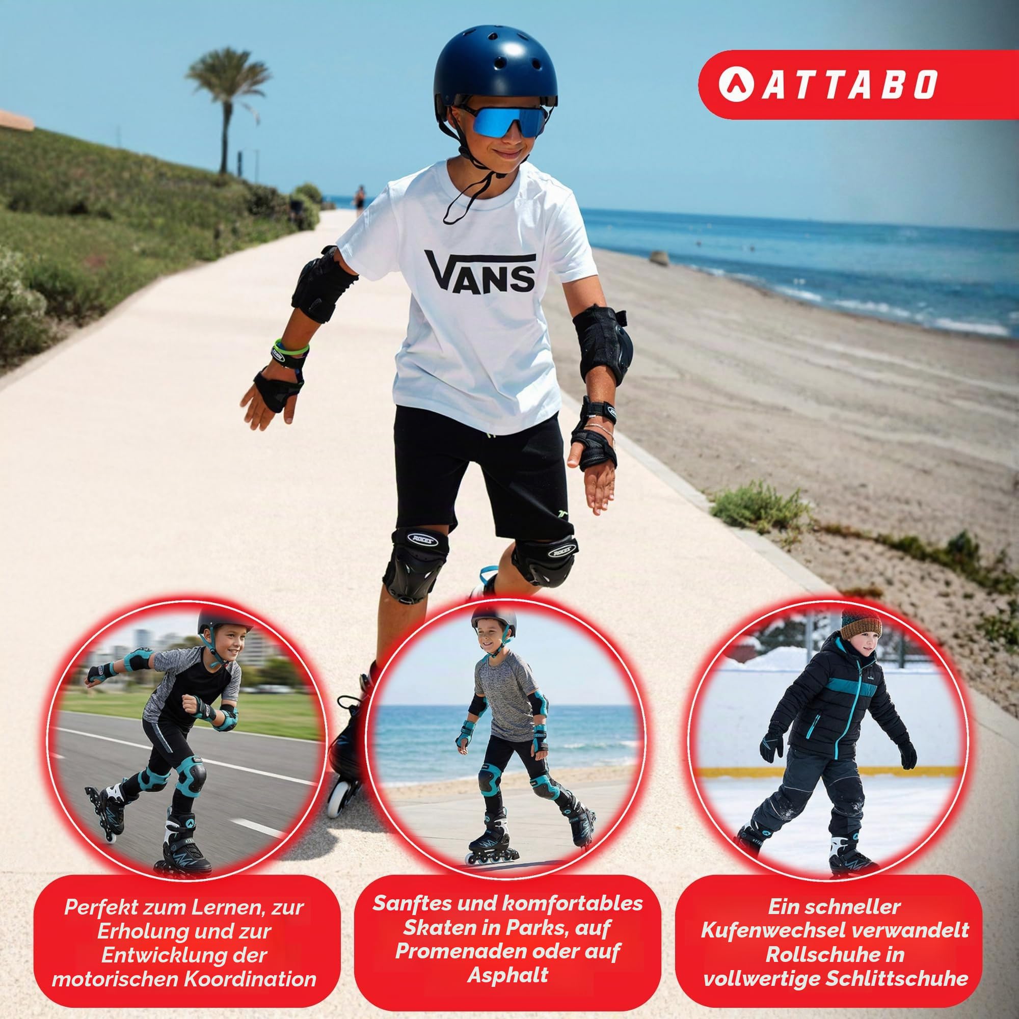 ATTABO Kinder Inliner Kylo 2in1 Blue Vielseitig verstellbare Inlineskates für Kinder 30-41 Hohe Qualität und Komfort mit 82A harten Rädern und ABEC-7 Gleitlagern Exzellente Anpassung