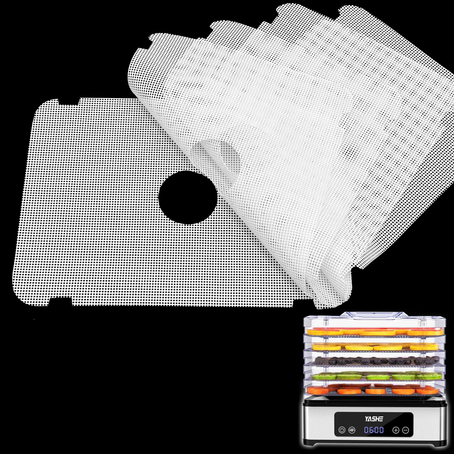 GUCUJI Silicone Dehydrator Sheets for YASHE Food Dehydrator, Non-Stick BPA Free, Pack of 5 (Premium Reusable Food Dehydrator Mesh Mats)
