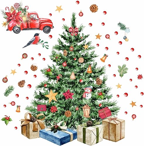 Miniatura 1 de Large Christmas Tree Wall Decals Merry Christmas Wall Stickers Christmas Truck Wall Decals Peel and StickWatercolor Pine Tree Stickers for Window