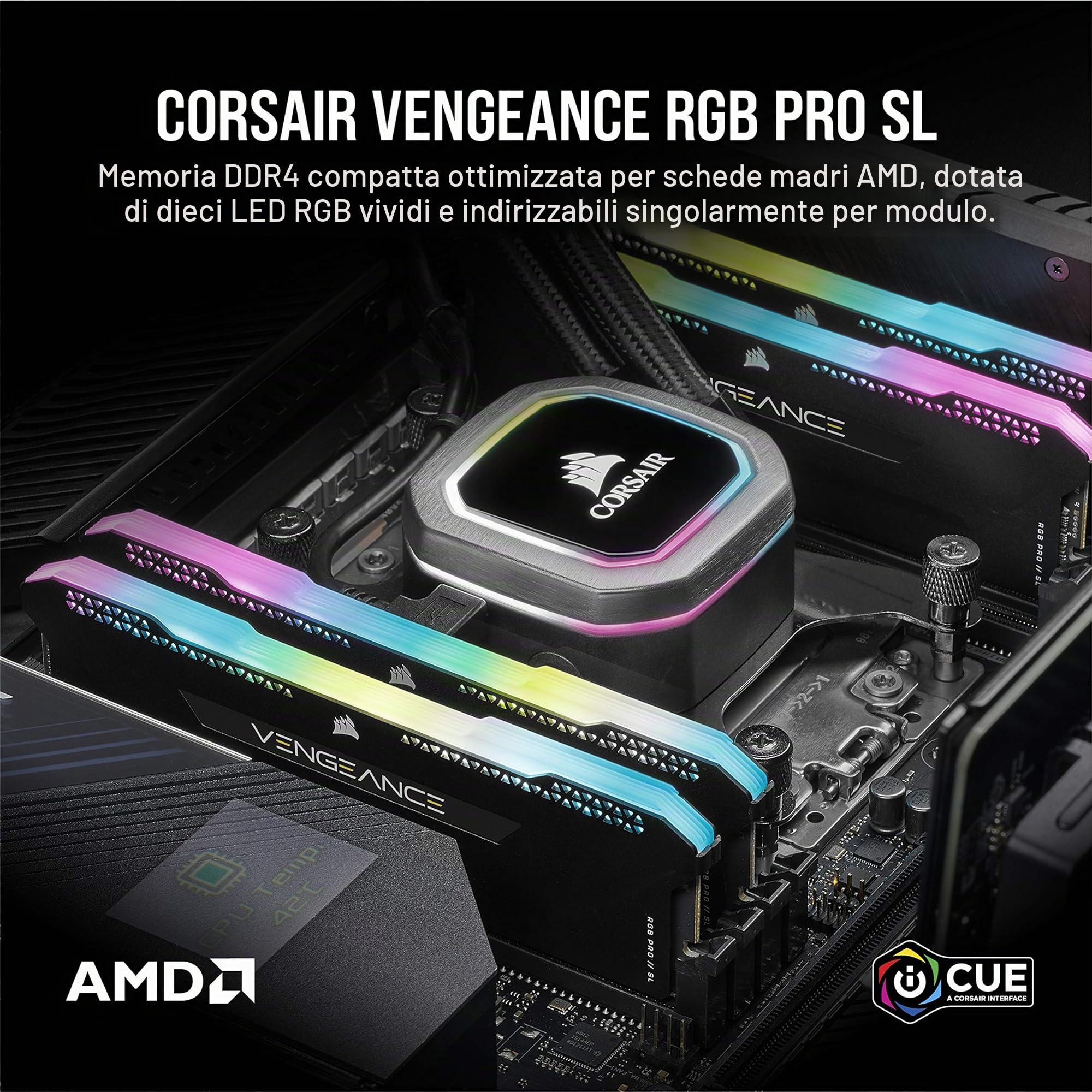 CORSAIR VENGEANCE RGB PRO SL 32GB (2x16GB) DDR4 Fino a 3200MHz (PC4-25600) CL16 1.35V Ottimizzato per AMD Ryzen - Nero