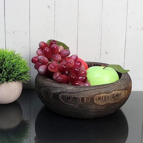 Miniatura 4 de CVHOMEDECO. Primitives - Cuenco de madera maciza funcional y coleccionable, cuenco redondo vintage de madera tallada a mano, utensilios rústicos