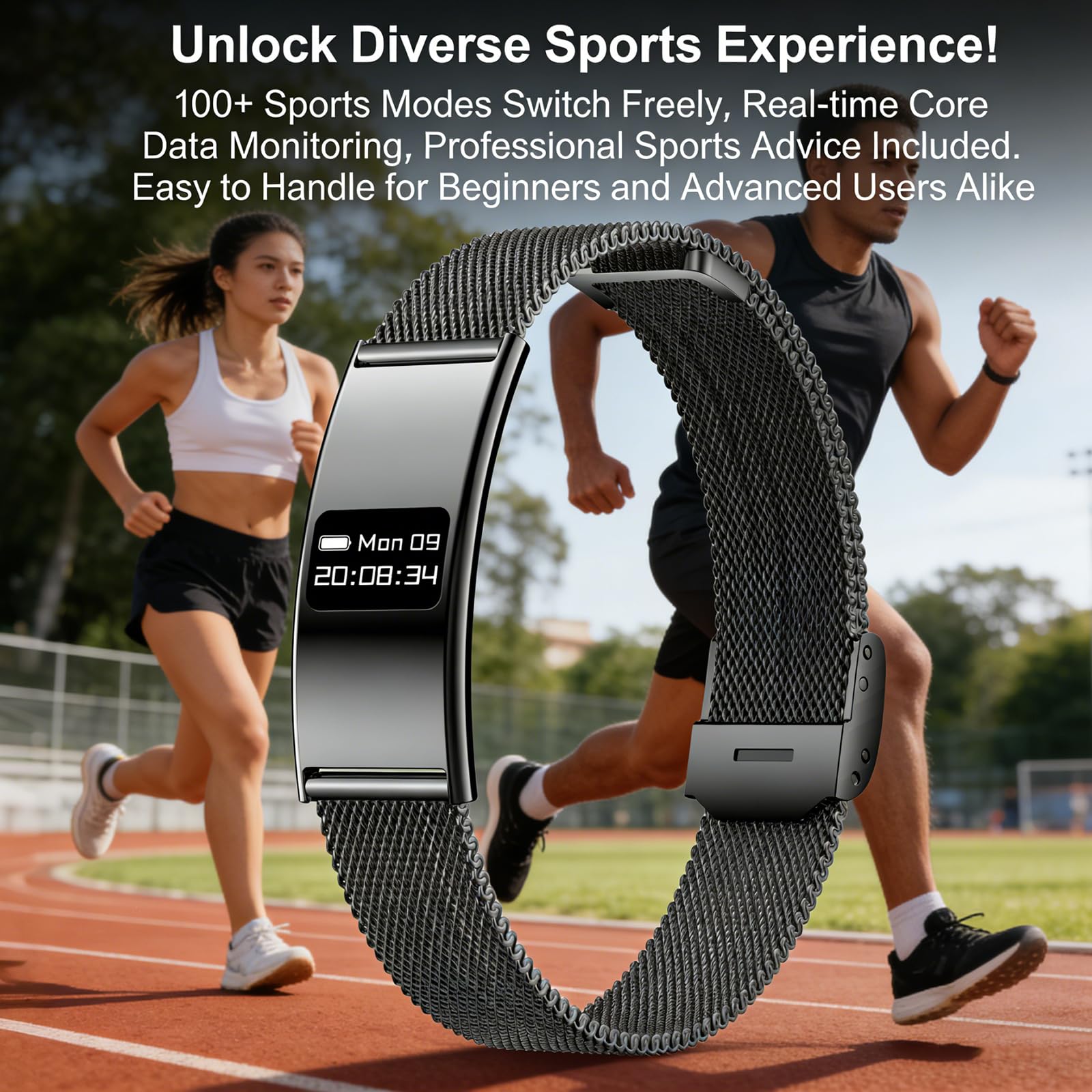 Rastreador de fitness ultrafino con 100 modos de ejercicio, resistencia al agua de 100 metros y monitoreo de salud para estilos de vida activos para correr, natación, ciclismo (negro)