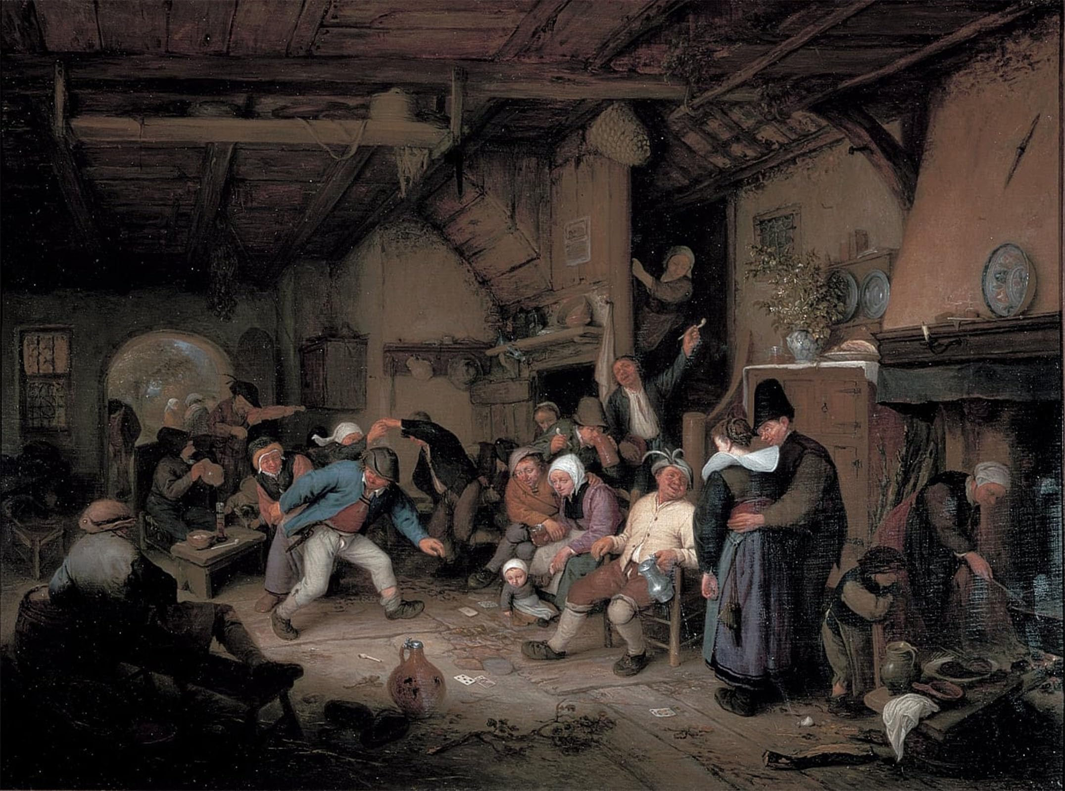 SERENDIPITP Abstract Painting Mural Print Picture Wall Decor Painting Peasants Dancing in a Tavern by Adriaen Jansz Van Ostade Vintage Wall Artwork for Home Decor 60x90cm