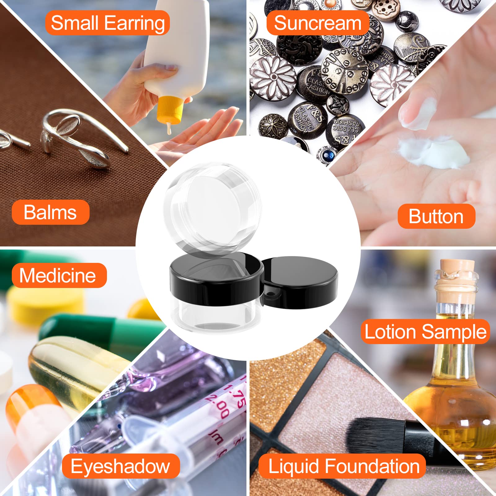 Newaner 30 vasetti da 10 g10 ml, barattolo da crema trasparente, con tappo a vite, contenitori con adesivi, ideali per trucco, creme, lozioni, mini candele (nero)