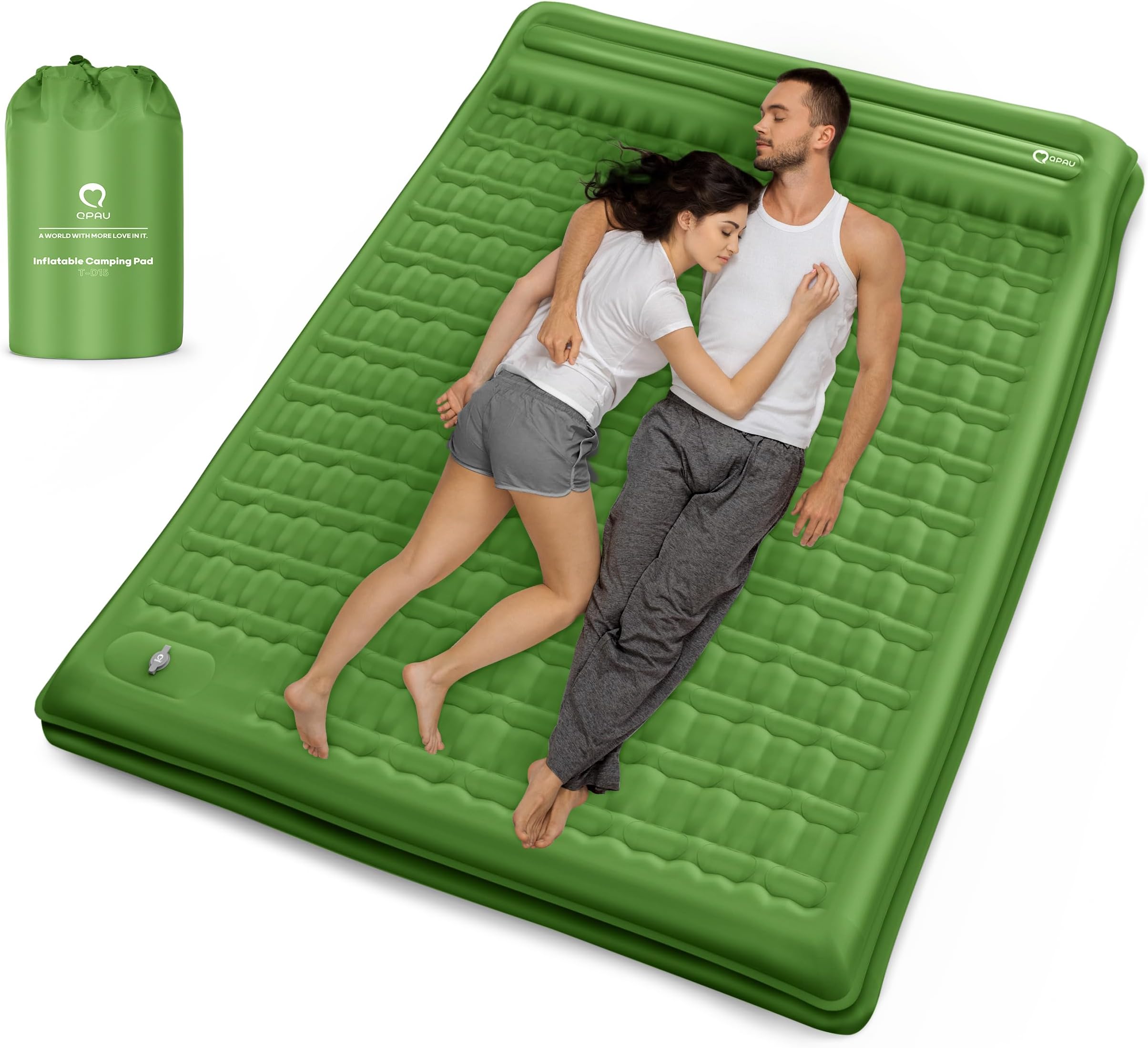 QPAU Camping Sleeping Pad, 2 Person Camping Mat, Enhanced Support for Healthy Comfort Sleep, with Built-in Foot Pump, 4.7 Inch Durable Sleeping Mattress, Hiking, Backpacking and Home - Green-1