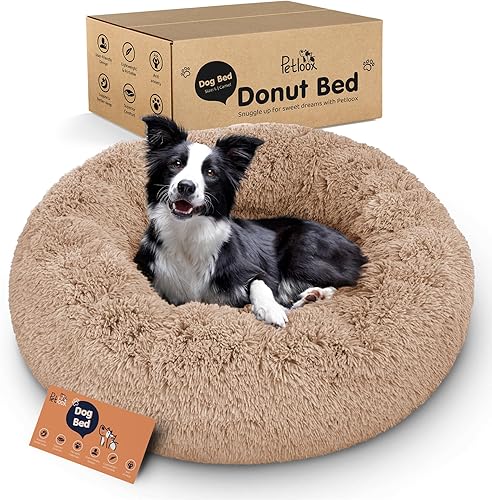 Miniatura 16 de Cama para perros con forma de dona, comodidad prémium para aliviar la ansiedad, diseño esponjoso y calmante con soporte ultra afelpado, acogedora