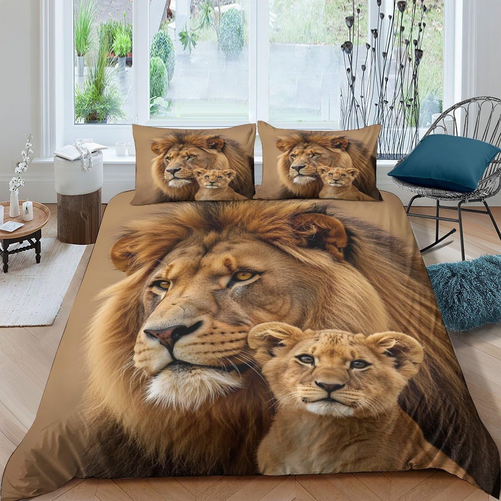 Ctjqhvkz Style-5 3D Printed Lion Family Fitted Sheet Microfiber Soft Breathable Wild Animal Bed Cover For Bedroom Guest Room Decor Single（135X200cm）