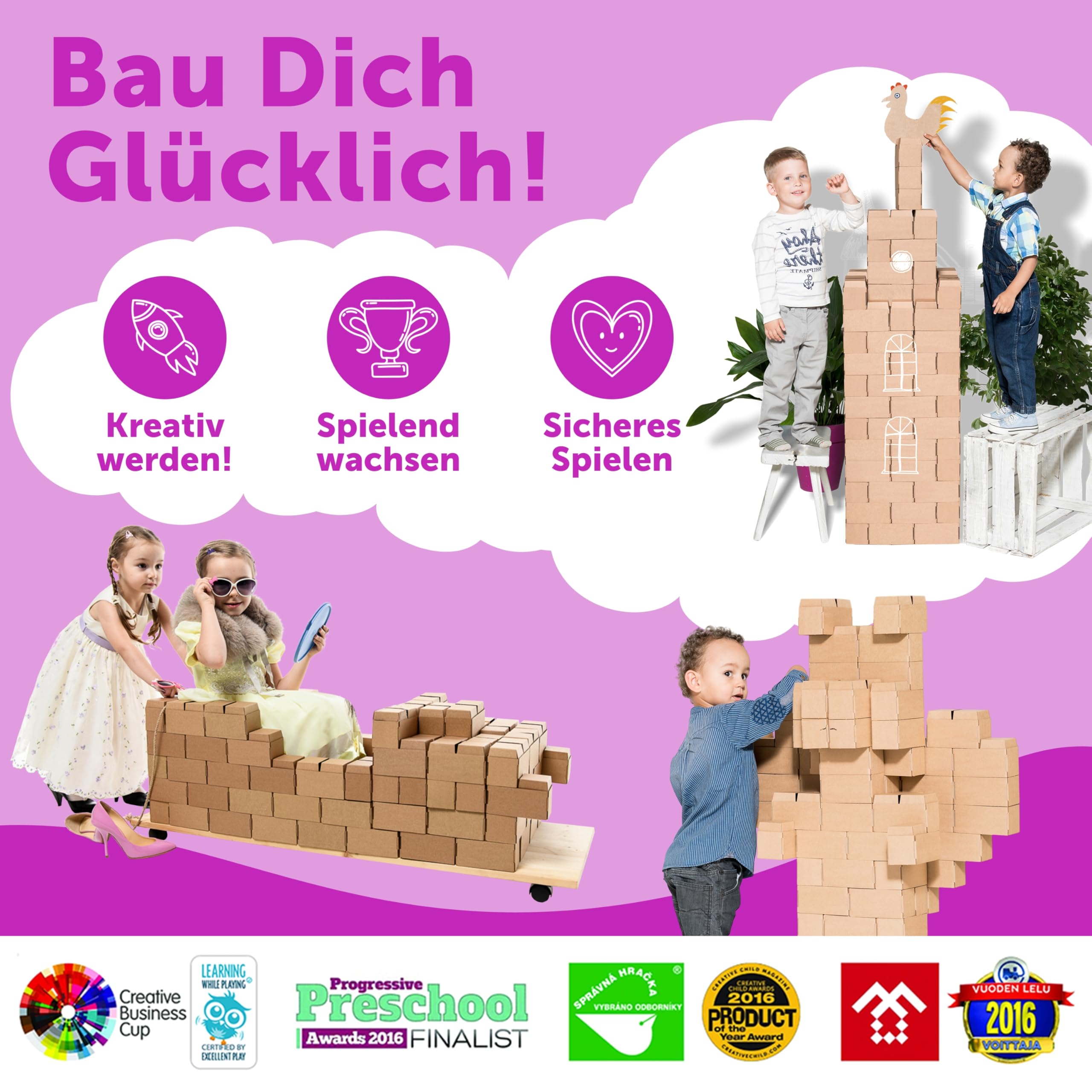 Gigi Bloks XL Gr. 96 Stapelbare und Ineinandergreifende Große Bausteine Kinder | Robuste Klemmbausteine & Leicht Montierbare Bauklötze Groß | Konstruktionsspielzeug für Jungen & Mädchen