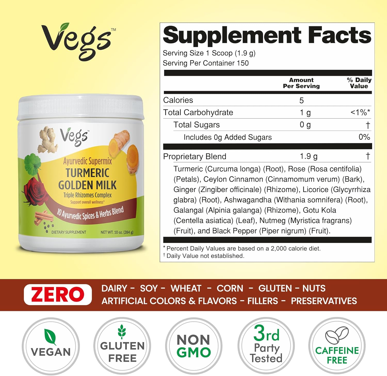 Turmeric Golden Milk Powder (150 Servings) - Ayurvedic Triple Rhizomes Spice Mix, Organic Turmeric Golden Latte with Ginger, Rose, Cinnamon, Ashwagandha for Immune, Focus, Cognitive - 10 oz - Image 7