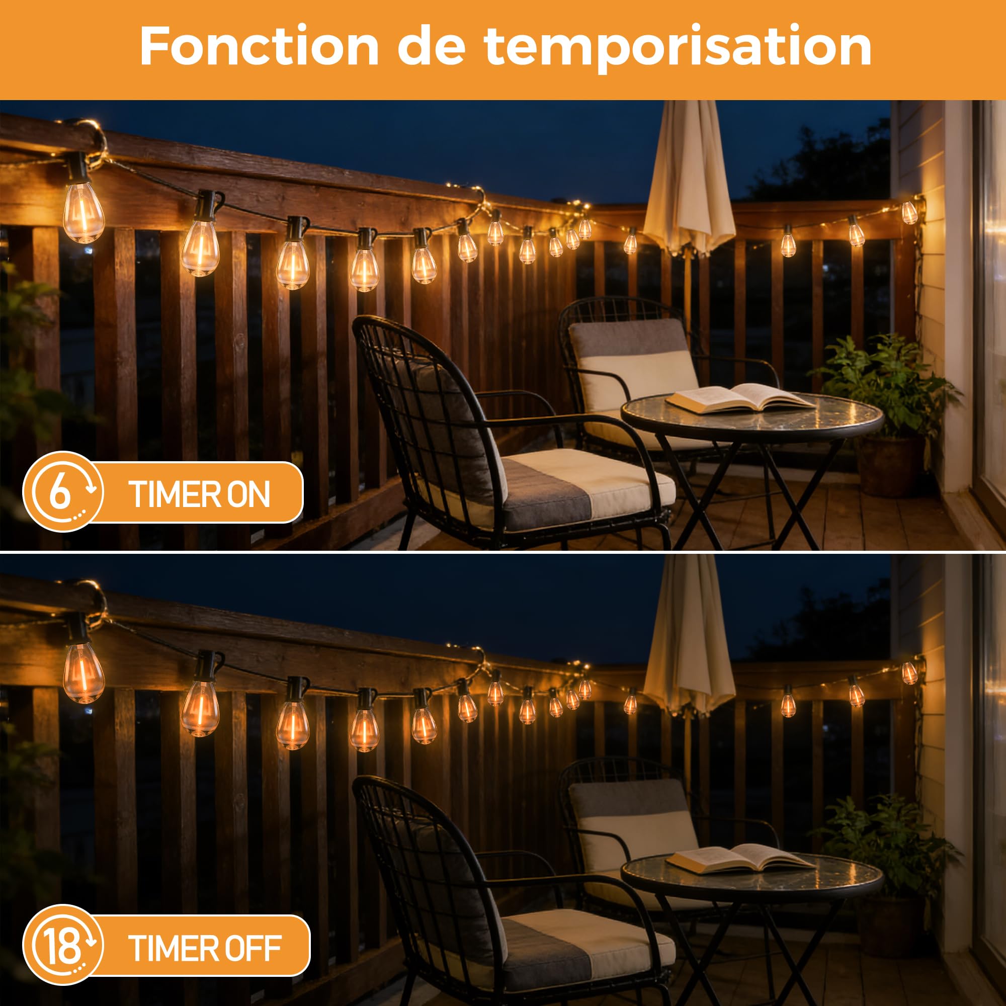 HeiPard Guirlande Guinguette Exterieur,15m 25+2 Ampoules Guirlande Lumineuse Exterieure LED IP45 Étanche Télécommande Dimmable Minuterie Guirlande LED Exterieur pour Decoration Jardin Terrasse Balcon | S11 Lumières d'extérieur de jardin à intensité variab