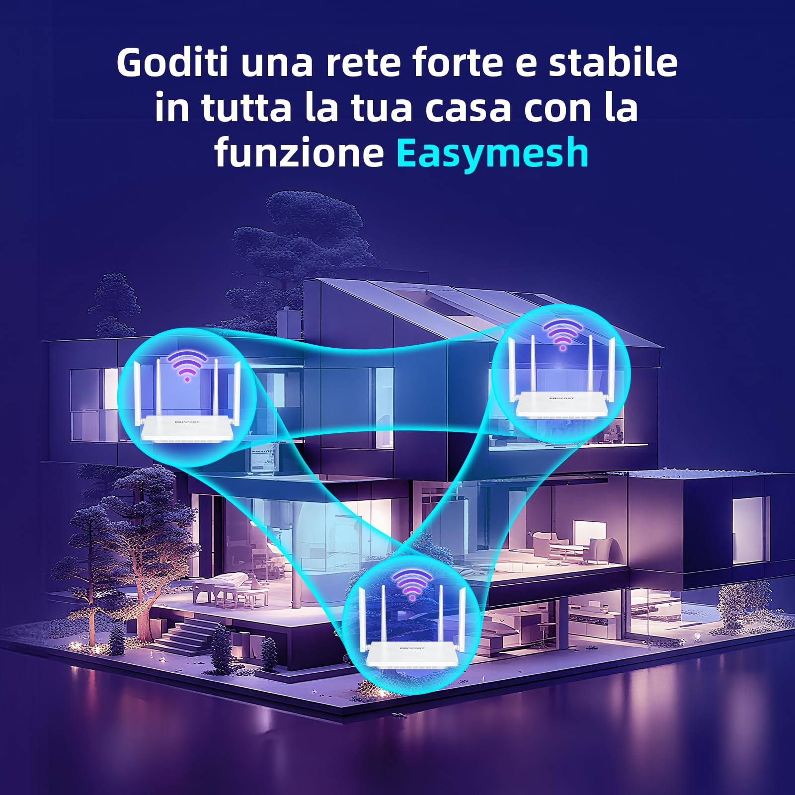 COMFAST Router WiFi 6 AX3000 Dual Band con 4 Antenne, 4 Porte Gigabit Ethernet, Supporto Mesh, MU-MIMO/OFDMA, Sicurezza WPA3, Risparmio Energetico TWT, IPv6, Spina UE per Casa con Indicatore Segnale