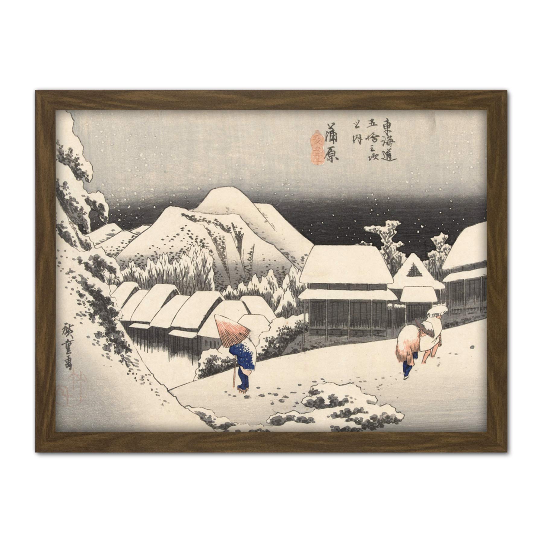 Artery8 Hiroshige Kanbara Evening Snow Landscape Japan Artwork Framed Wall Art Print 18X24 Inch