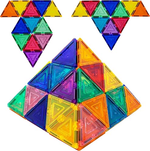 Miniatura 6 de PicassoTiles Juego combinado de azulejos magnéticos equiláteros pequeños + 353 piezas de azulejos magnéticos, 12 piezas de bloques de construcción