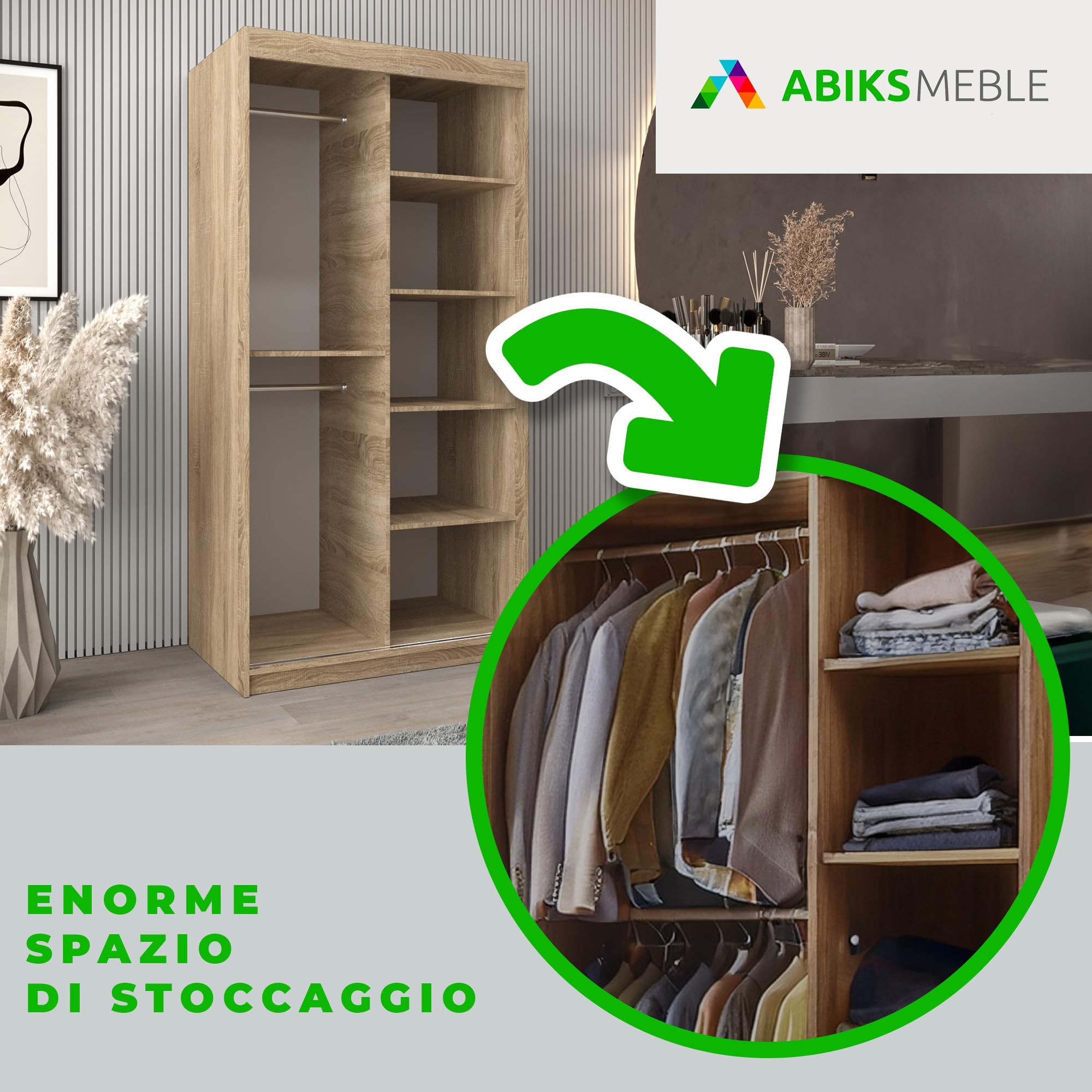 ABIKSMEBLE Verona 2 100 Armadio da Camera a Due Ante Scorrevoli