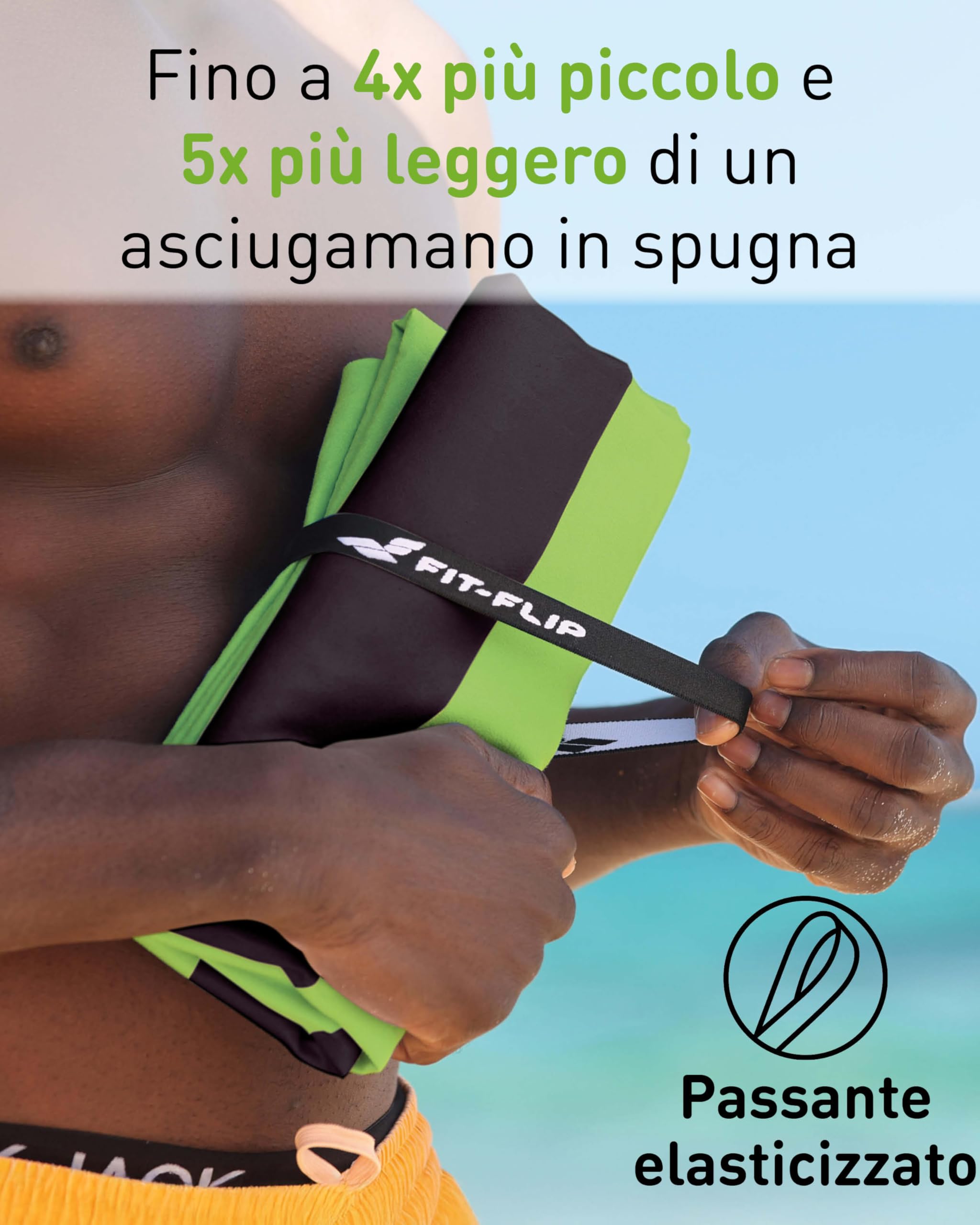 Fit-Flip Telo Mare microfibra – leggero, fine e ad asciugatura rapida – asciugamano microfibra grande – teli antisabbia da spiaggia – 100% riciclato - rigato verde-grigio scuro 200cmx90cm