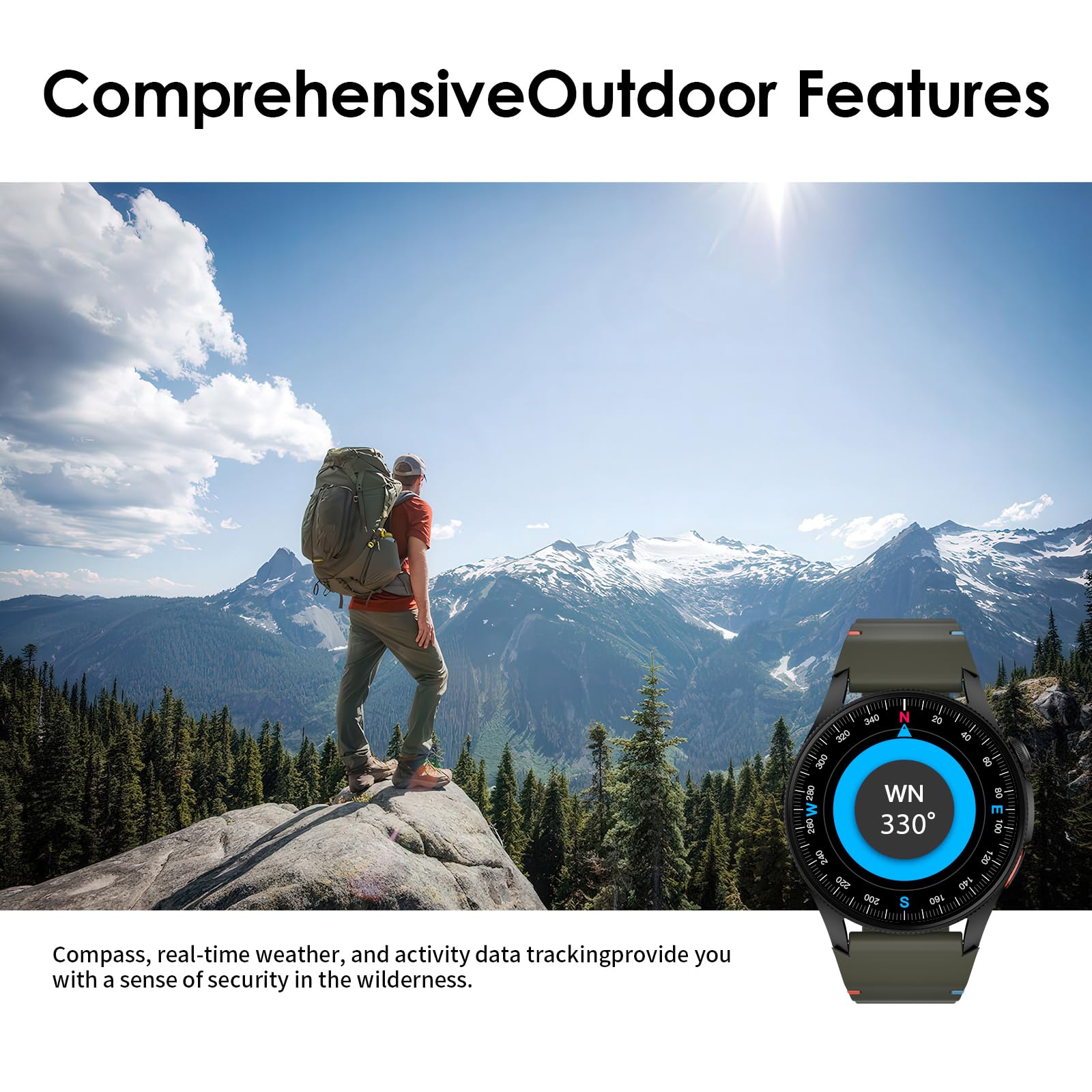 AURAFIT G12 Fitness Smartwatch con GPS, 5 posizionamento/bussola satellitare, impermeabile 3ATM 30 m, batteria grande 450 mAh, rispondere/effettuare chiamate, monitoraggio del sonno 24/7, schermo