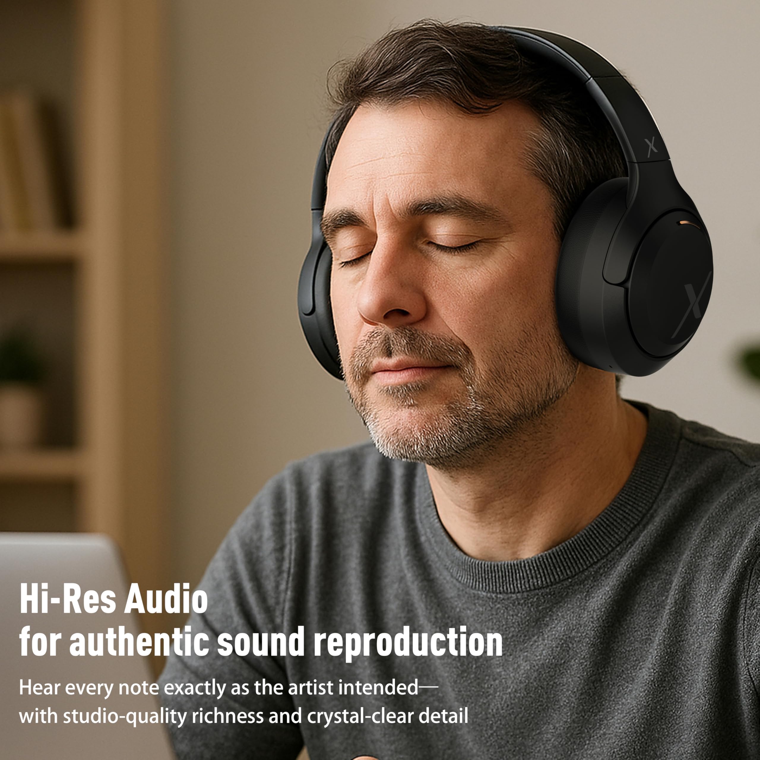 Riwbox Cuffie ibride con cancellazione attiva del rumore, cuffie Bluetooth over-ear, 60 ore di riproduzione, audio ad alta risoluzione, pieghevoli, Bluetooth V5.4, comfort e immersione per lavoro