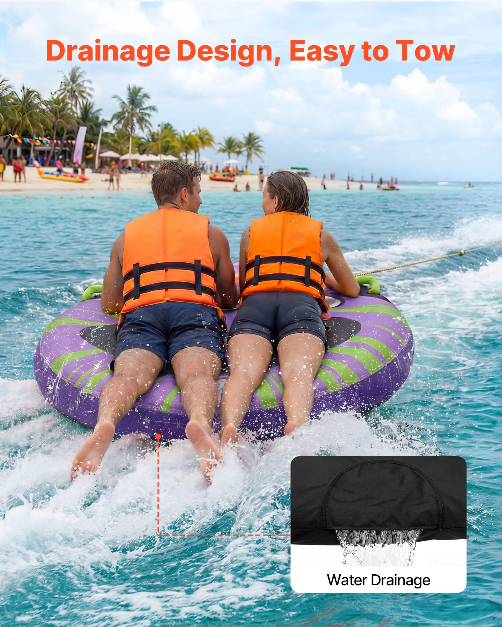 VEVOR Tubo Gonfiabile Trainabile per Barche, Copertura Resistente in Nylon, Gonfiabile per Sport Acquatici, Utilizzo Mare Lago Piscina, Unisex Adulto, Verde Viola
